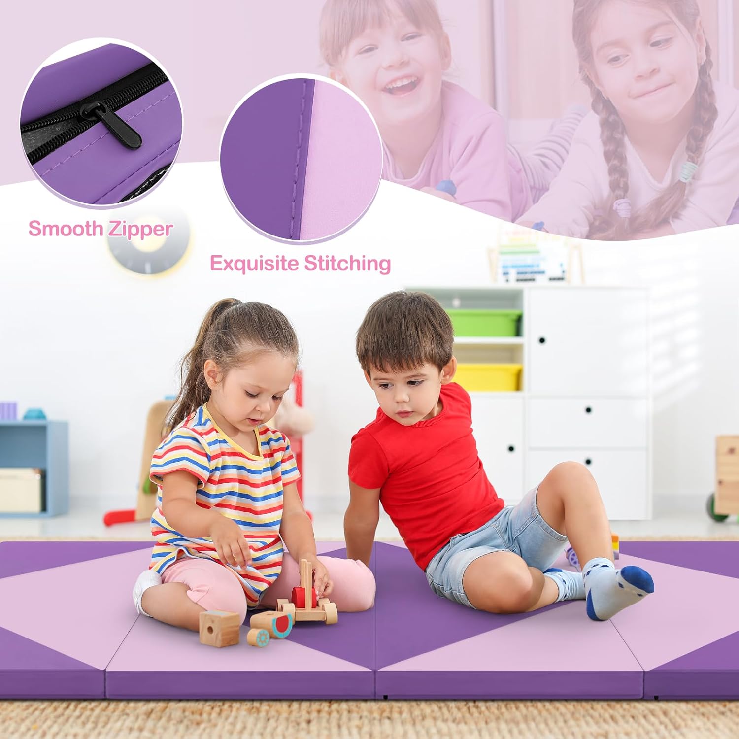 Giantex 4'x8' Gymnastics Mat, 2" Thick Folding Tumbling Mat with Carrying Handles, Foldable Gym Mat with Hook and Loop Fastener, Cheer Mats for Kids Adults Home Exercise Aerobics Fitness