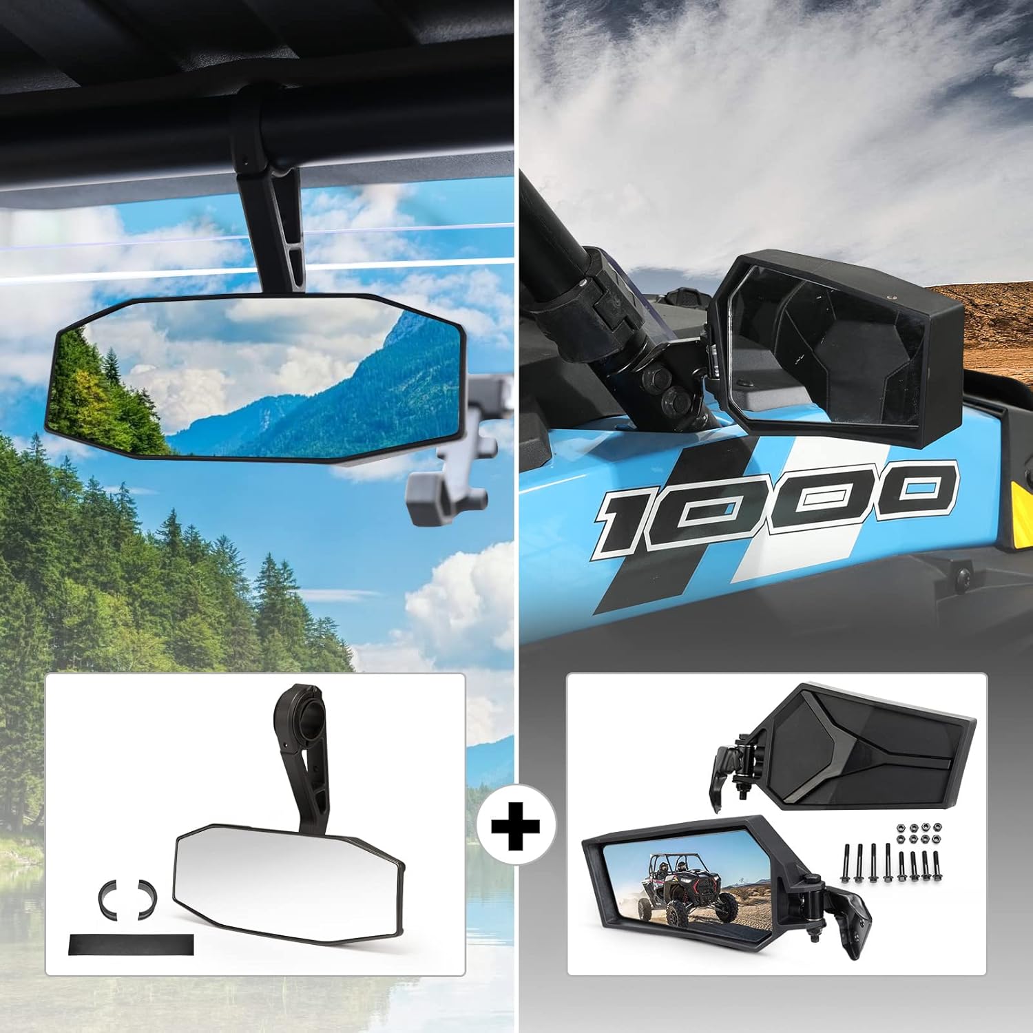 Rear View Mirror & Side Mirrors Kit, A & UTV PRO Adjustable