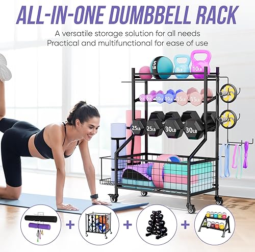Miniatura 3 de WUC Estante ajustable para mancuernas, estante de pesas para almacenamiento de gimnasio en casa, almacenamiento de equipo de entrenamiento todo en