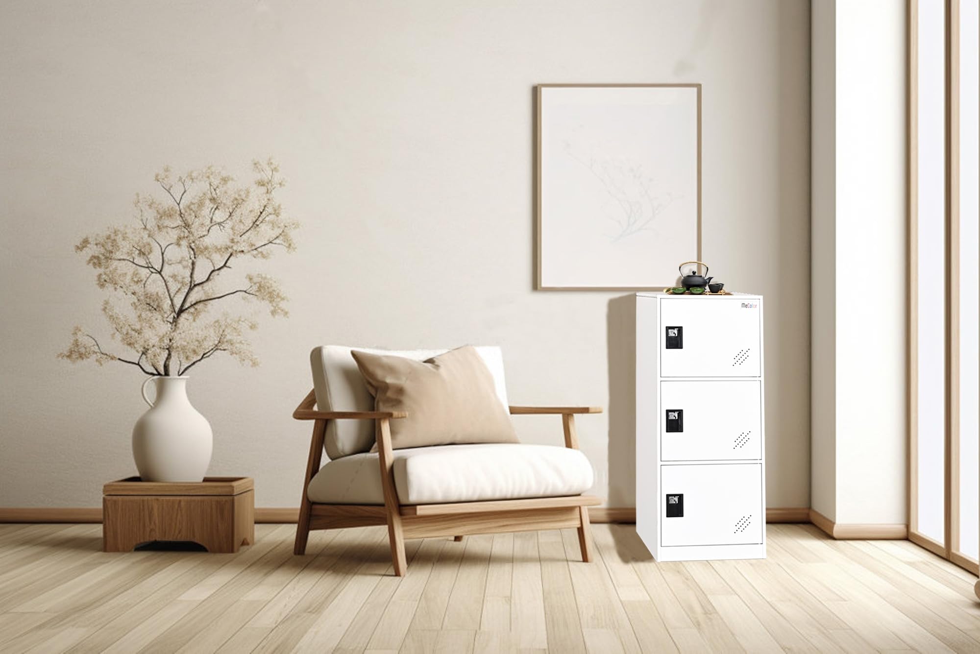 MECOLOR Taquilla Pequeña Vertical Con Candado para Hogar, Gimnasio y Oficina - Armario de Almacenamiento de 2 o 3 Niveles (Blanco)