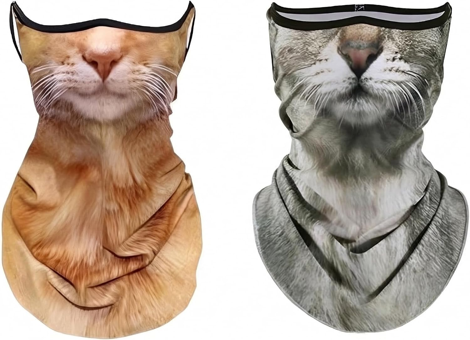 2-Pack 3D Cute Cat Face Mask for Men Women | Ice Silk Breathable, Sun & Dust Protection, Windproof Neck Gaiter, Ear-Hook Design, Outdoor Hiking Cycling Fishing