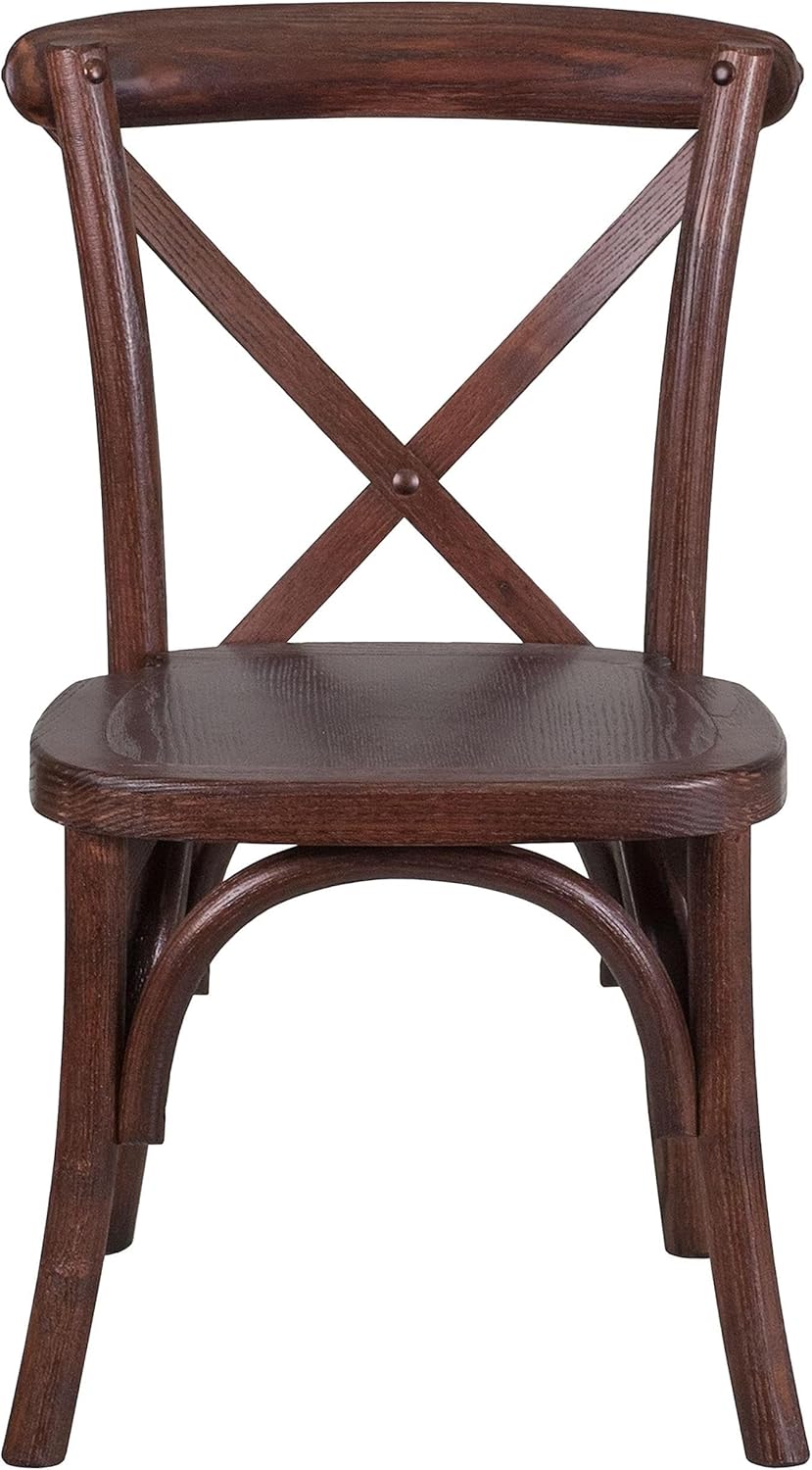 BOWERY HILL Kids Cross Back Chair, Mahogany Finish, Ash Wood Frame, Lightweight Stackable Bistro Style Chair for Baby or Kids Room, Indoor Use, 17.75" H x 24.75" W x 14" D, Durable 200 lb Capacity