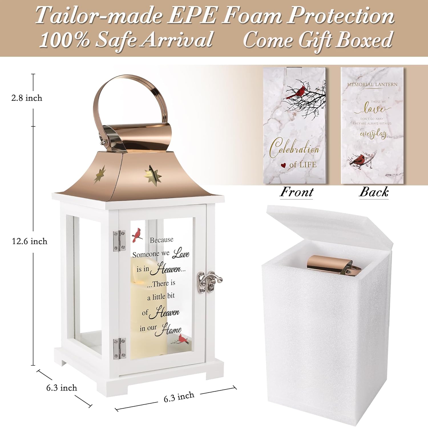 Memorial Lantern, Sympathy Gifts for Loss of Mom/Dad/Loved One, Bereavement Gifts, in Memory of Loved One Lantern,Celebration of Life, Memorial Gifts, Funeral Lantern,Because we Love is in Heaven - Image 4