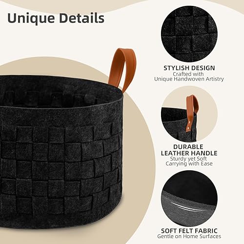 Miniatura 10 de boldmonkey Cesta para mantas, cestas de lavandería de fieltro tejido XXL con asa, almacenamiento de guardería, sala de estar, redonda, para