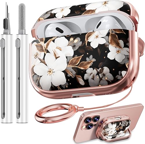 Inesore Funda rígida para AirPods Pro de 2 generación con cerradura, diseño de flores lindas Air Pods Pro 2, fundas rígidas para iPod Pro para
