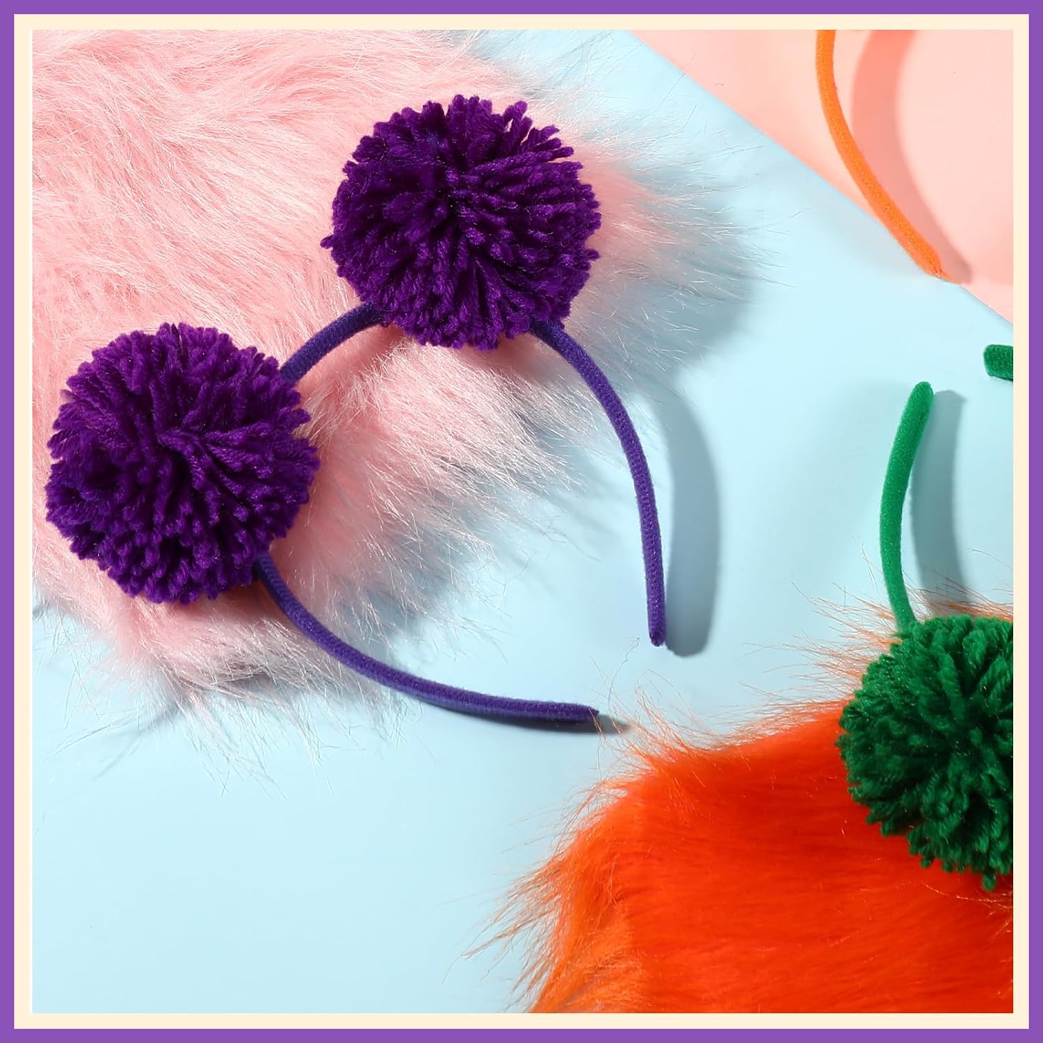 Suncalla Halloween Bear Costume Accessories Pompom Ball Headband Fuzzy Leg Warmers Fluffy Ball Hair Loop Furry Boot Covers