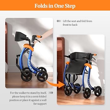 Lightweight Rollator Walker with Seat, Foldable Walker Wheelchair Combo