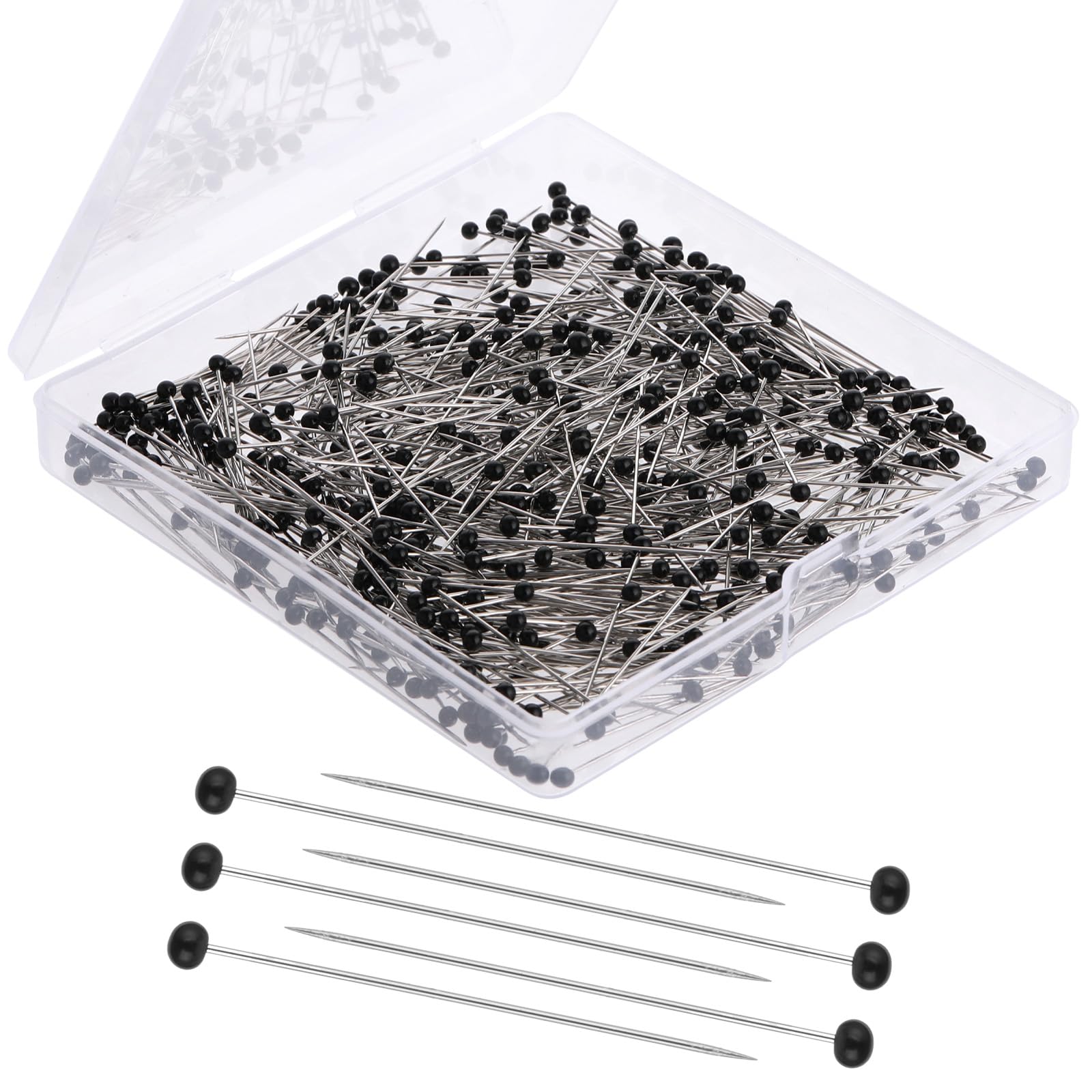 PATIKIL Cucito Spilli, 400pz 1.5 Spillo dritto con Plastica Palla perleta Testa per Tessuto, Decorativo, Gioielli Fai-da-Te, Artigianato e Cucito Progetto, Nero