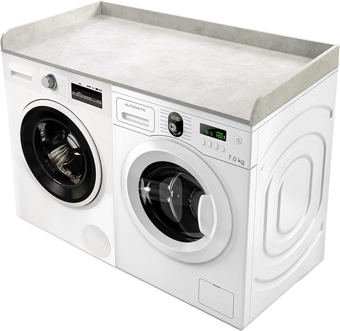 Washer Dryer Countertop with Non-Slip Pad, Wood Washer and Dryer Countertop with Edge Rails for Laundry Room Organization and Storage, 54" L x 27.5" W(Light Grey Marble)