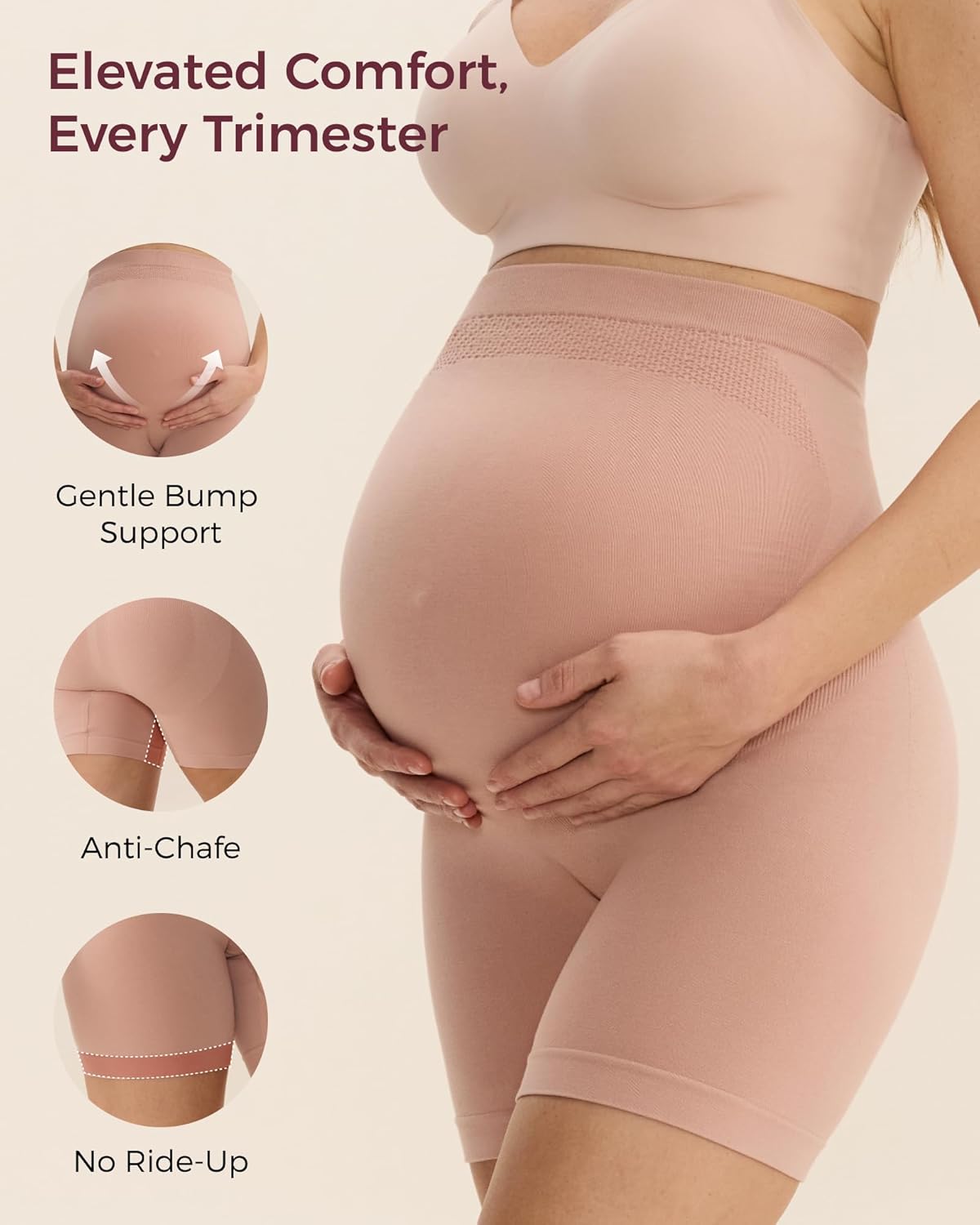 Momcozy Maternity Shapewear for Under Dresses, Anti-Chafing Mid-Thigh Pregnancy Underwear, Belly Support, Cotton Gusset - Image 2