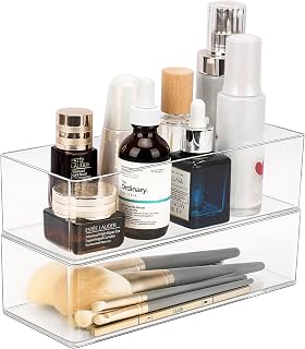 JessLab Acrylic Organizer, 2PK Cube Sections Makeup Organizer for Drawer, Makeup Organizer for Vanity, Countertop, Bathroom, Kitchen and Cabinet Storage(1+1 Compartment)