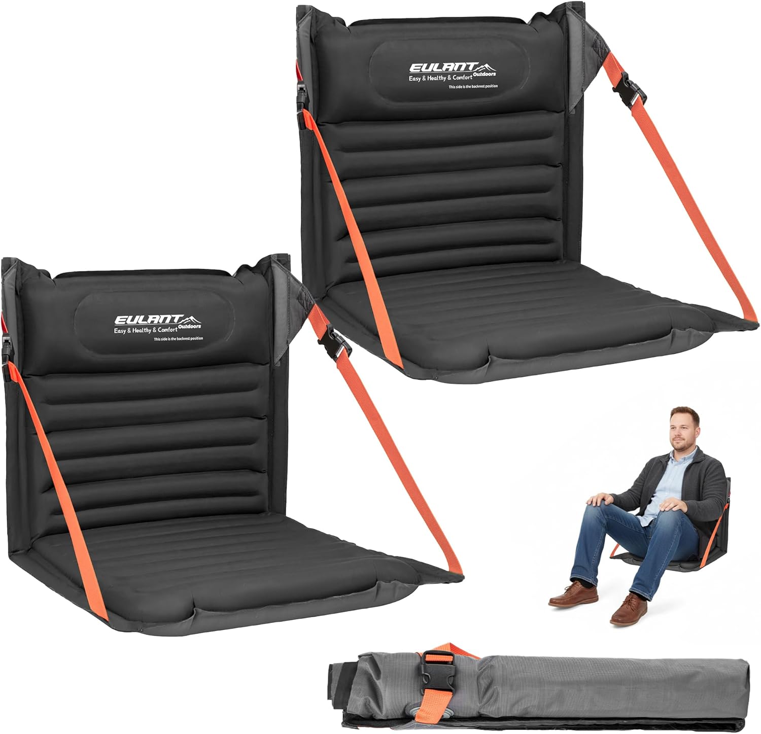 EULANT Lightweight Inflatable Folding Seats for Camping Chair with Back Support and Adjustable Straps,Foldable Bleacher Chairsfor Camping Hiking Sporting Events and Park