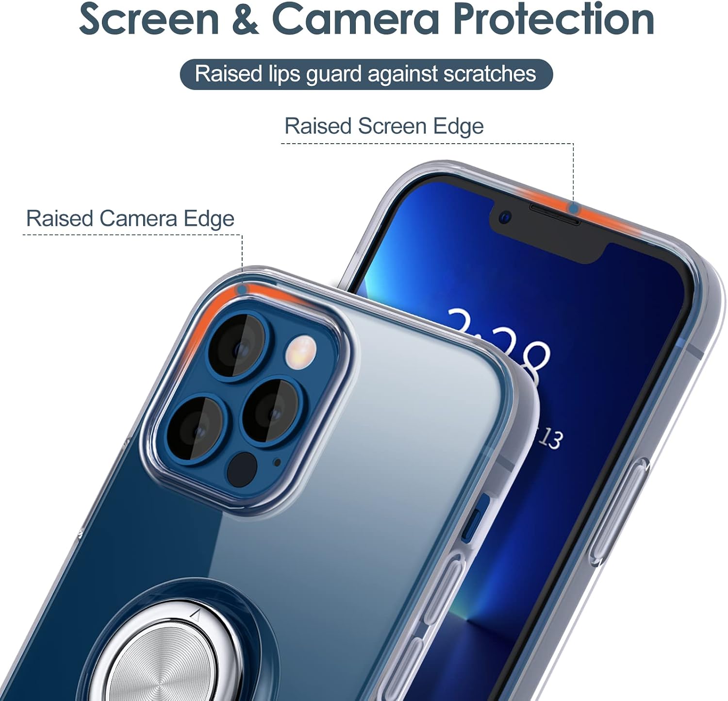 Hython Case for iPhone 13 Pro Case with Ring Stand [360° Rotatable Ring Holder Magnetic Kickstand] [Support Car Mount] Clear Soft TPU Shockproof Protective Phone Case Cover for Women Men, Clear