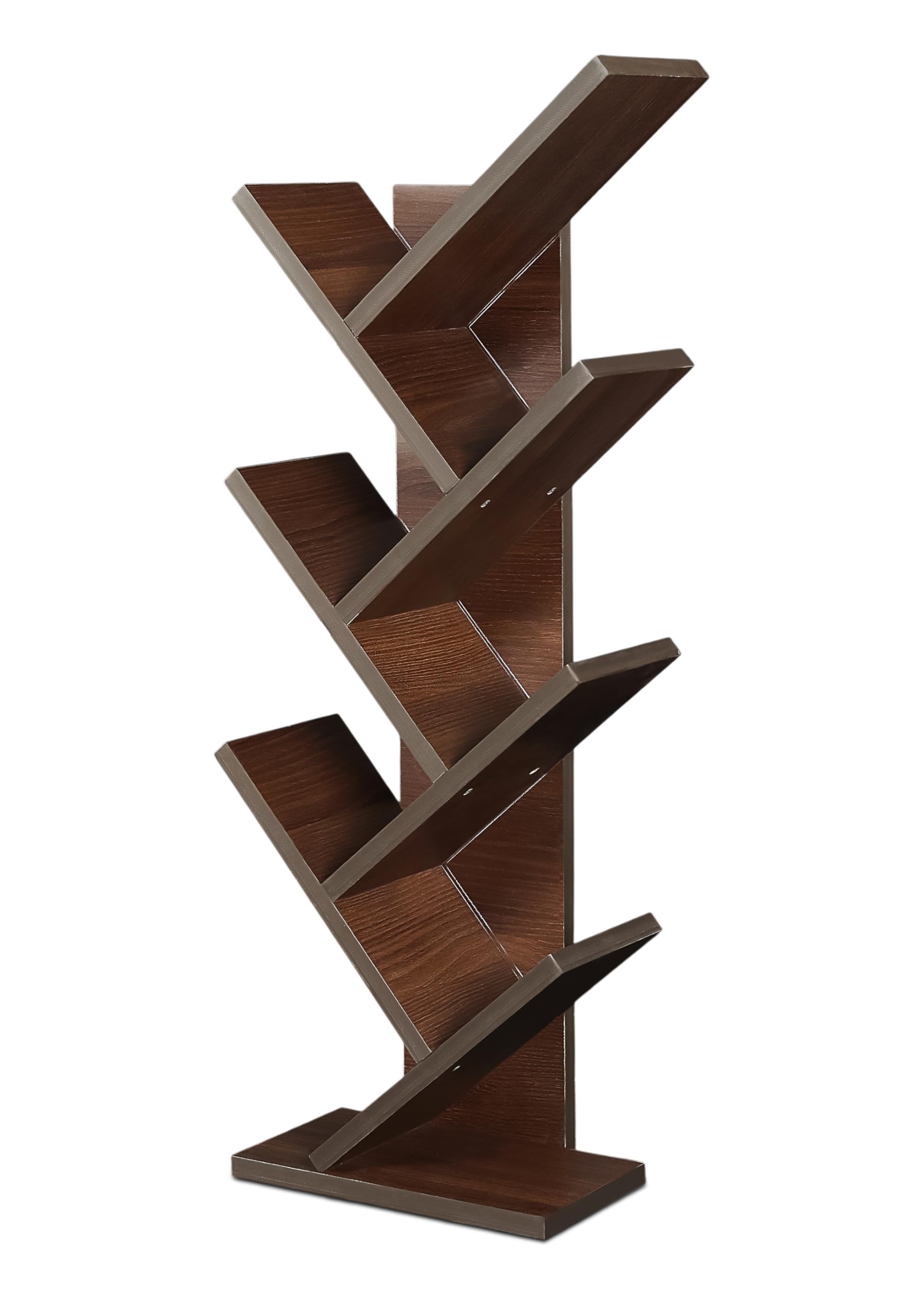 SBF Furniture Modern Tree Shape Wood Bookcase, 7-Tier Book Rack, Storage Rack Shelves in Living Room, Free-Standing Books Holder Organizer, Space Saver for Home, Office, Set of 1 (Brown)(DIY) 3