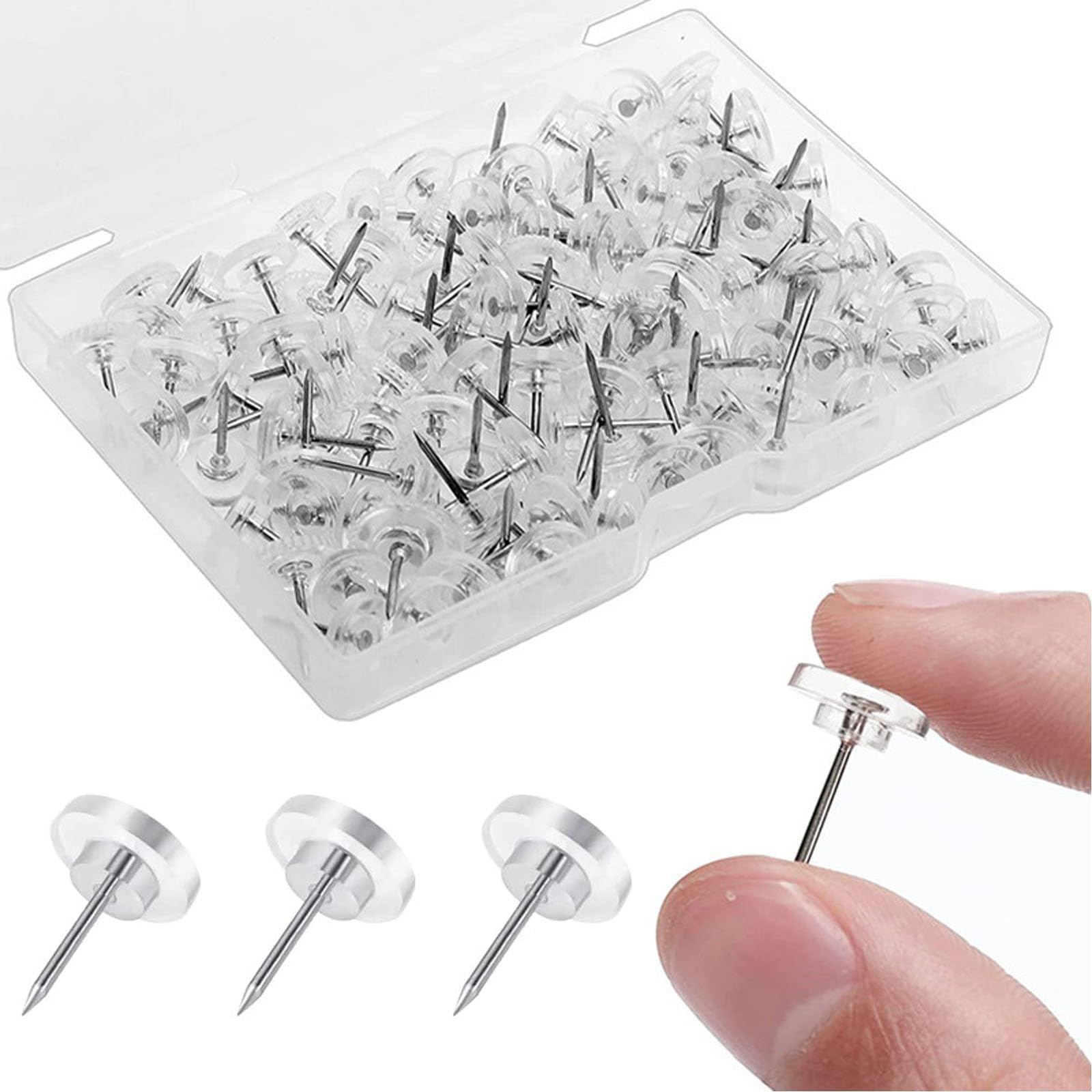 200 Transparente Reißzwecken Mit Box – Flache Stecknadeln 16mm, Silber, Für Pinnwand & Büro