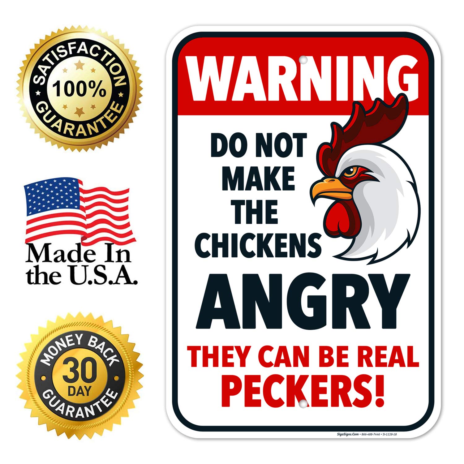 Chicken Sign, Do Not Make The Chickens Angry, Funny Chicken Coop Decor, 12x18 Inches, 55 mil Thick HDPS (high Density polystyrene), Made in USA