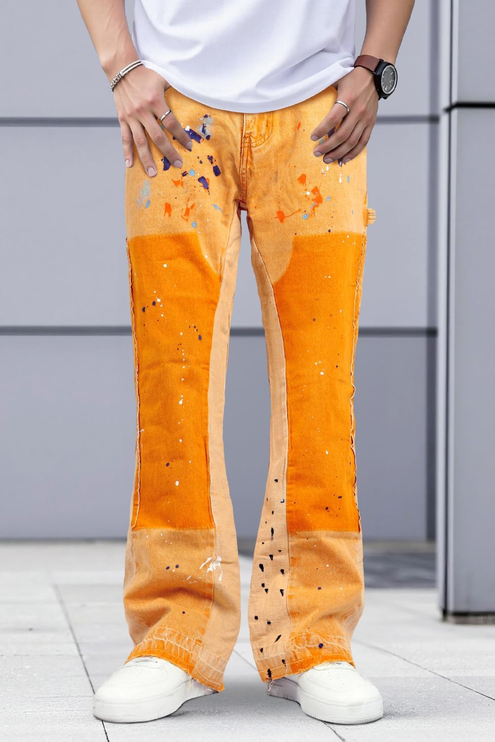 GINGTTO Men's Jeans Slim Fit Flared Stacked Denim Pants Hip Hop Streetwear - Image 2