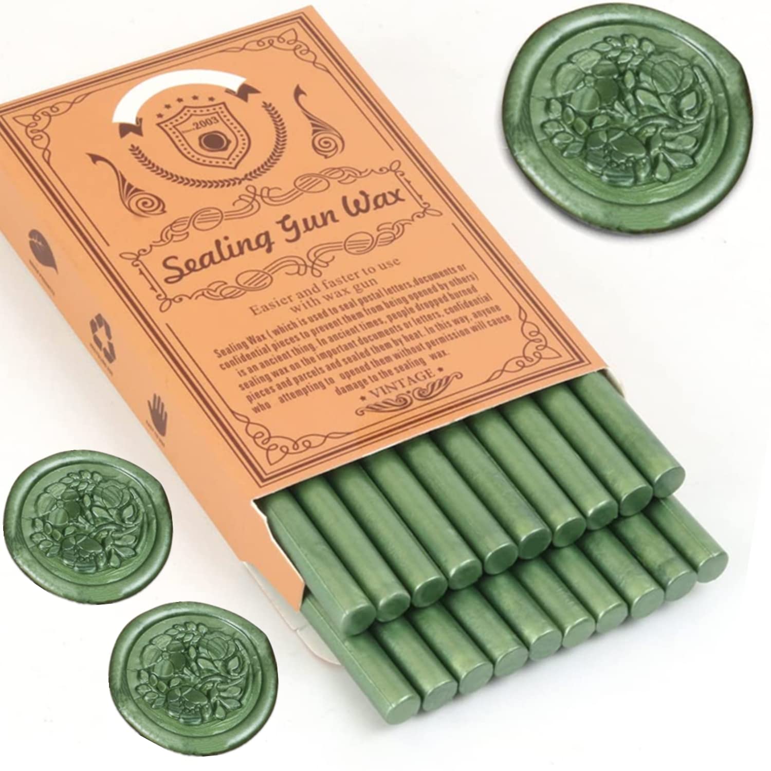 Pine Green Wax Seal Sticks, ONWINPOR 20pcs Glue Gun Wax Sealing Sticks Beads Only Suit for 0.28'' Glue Gun, Great for Waxseal Stamp, Wedding Invitations, Letter Envelopes (Pine Green)