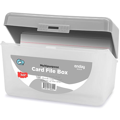 Enday Index Card Holder Grey, 3x5 Note Flash Card Organizer Case, Stackable Index Card File with flip top, Notecard Recipe Purple, Red, Green, Blue, Grey, Pink Holder, Holds 250 Cards