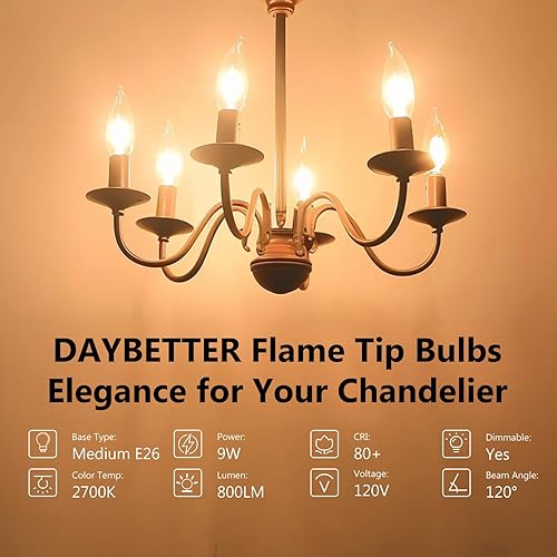 Miniatura 2 de DAYBETTER Bombillas LED equivalentes a 60 vatios, bombillas LED de candelabro, bombilla LED E12 de 2700 K, bombillas de araña de luz blanca cálida,