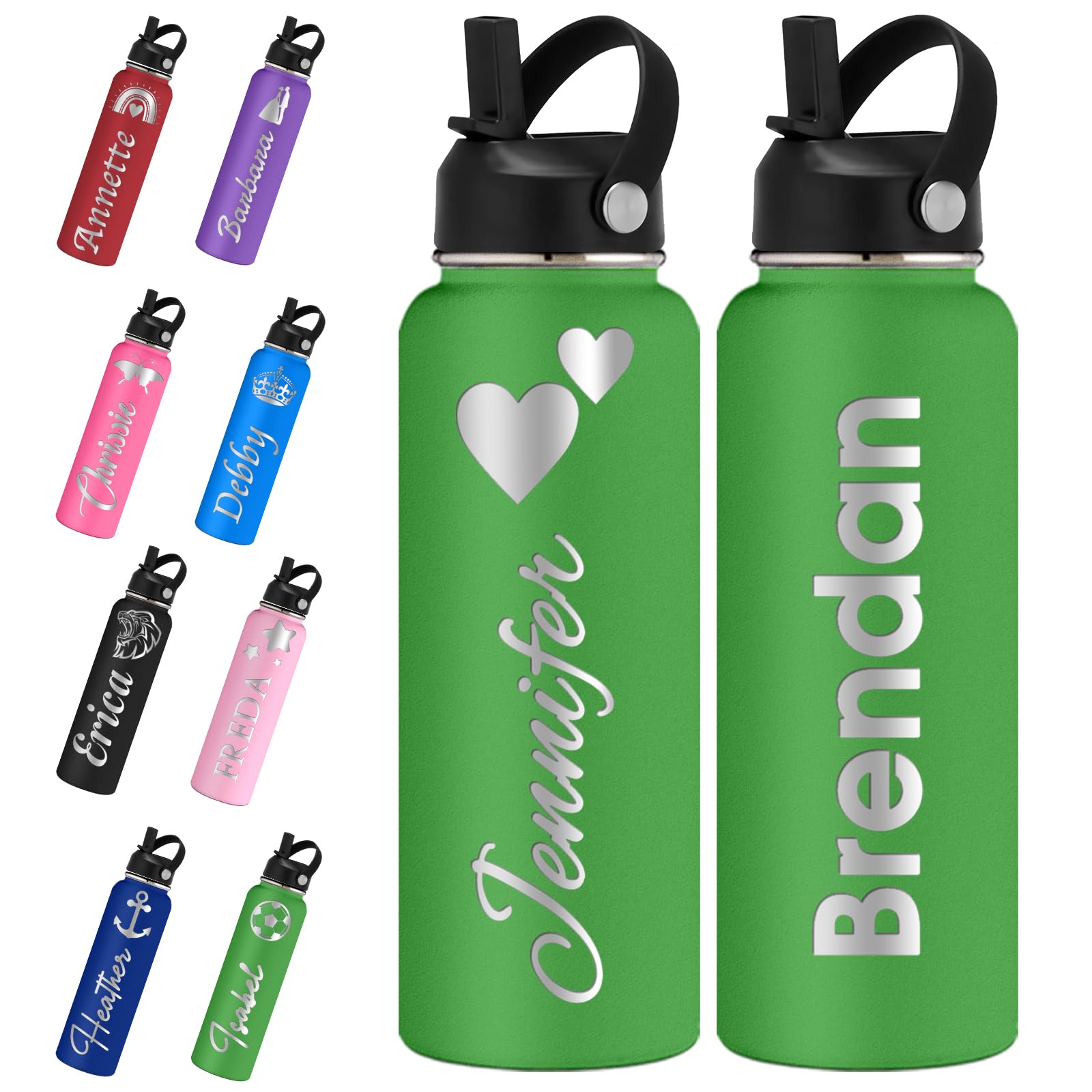 Xihedfd Personalised Water Bottles with Straw Lid 700ml/950ml/1150ml Custom Engraved Name Logo Stainless Steel Bottle Customised Insulated Thermos for School Sport Gym Work