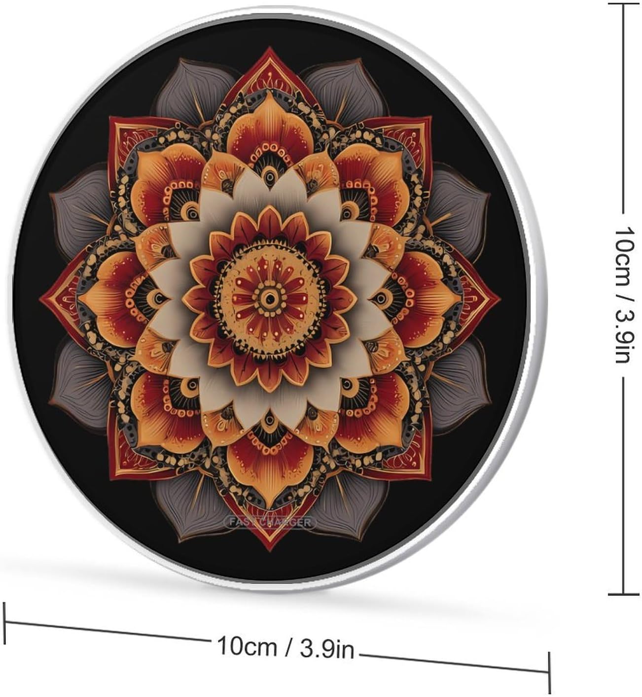 Mandala Orange and Beige Flower Novelty Wireless Charger Funny 10W Fast Charging Pad Mat for Cell Phone image 2