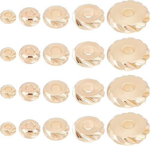 Beebeecraft 1 caja de 150 cuentas espaciadoras redondas planas de 5 estilos, chapadas en oro de 14 quilates, cuentas sueltas para hacer joyas, disco
