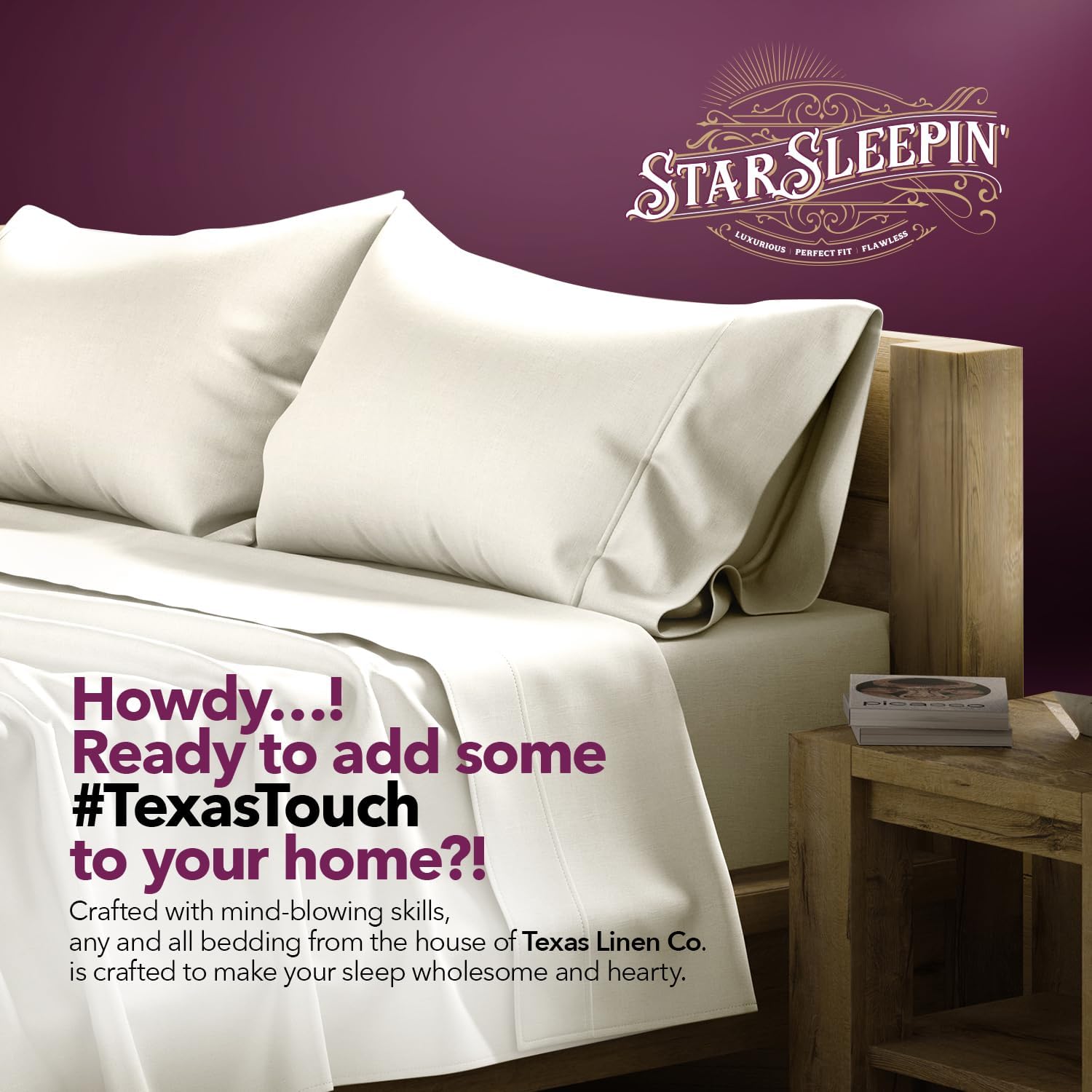 TEXAS LINEN CO. 100% Egyptian Cotton Sheets King Size Set - 1200 Series Star Sleepin' Collection Egyptian Cotton Luxury Sheets King Size (4 PC, Ivory), 17" Deep Pocket, Sateen Hotel Bedding Set