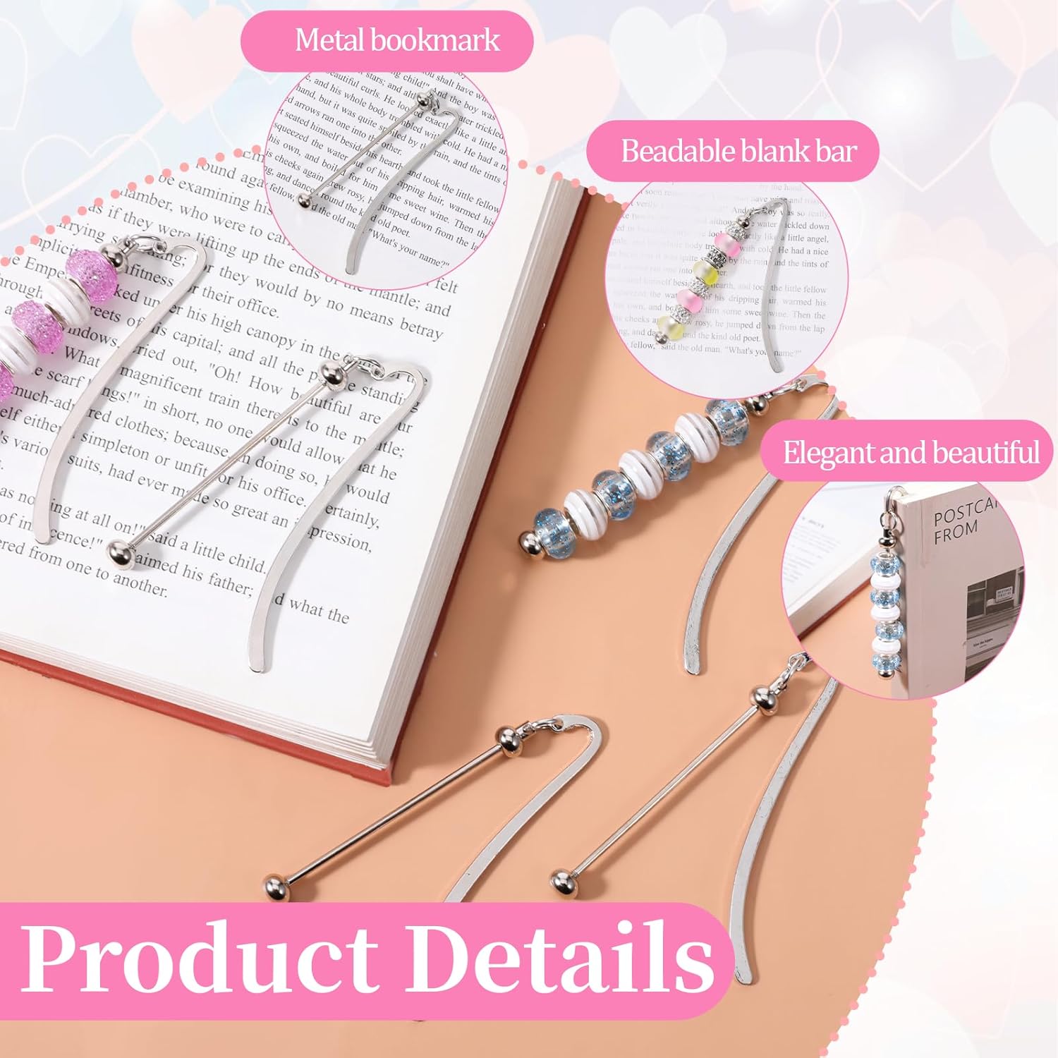 8 Pcs Beadable Bookmarks DIY Metal Bookmark Stainless Steel Modern Blank Bar Bookmark Craft Beaded Charm Gifts for Book Lovers Student Teacher - Image 7