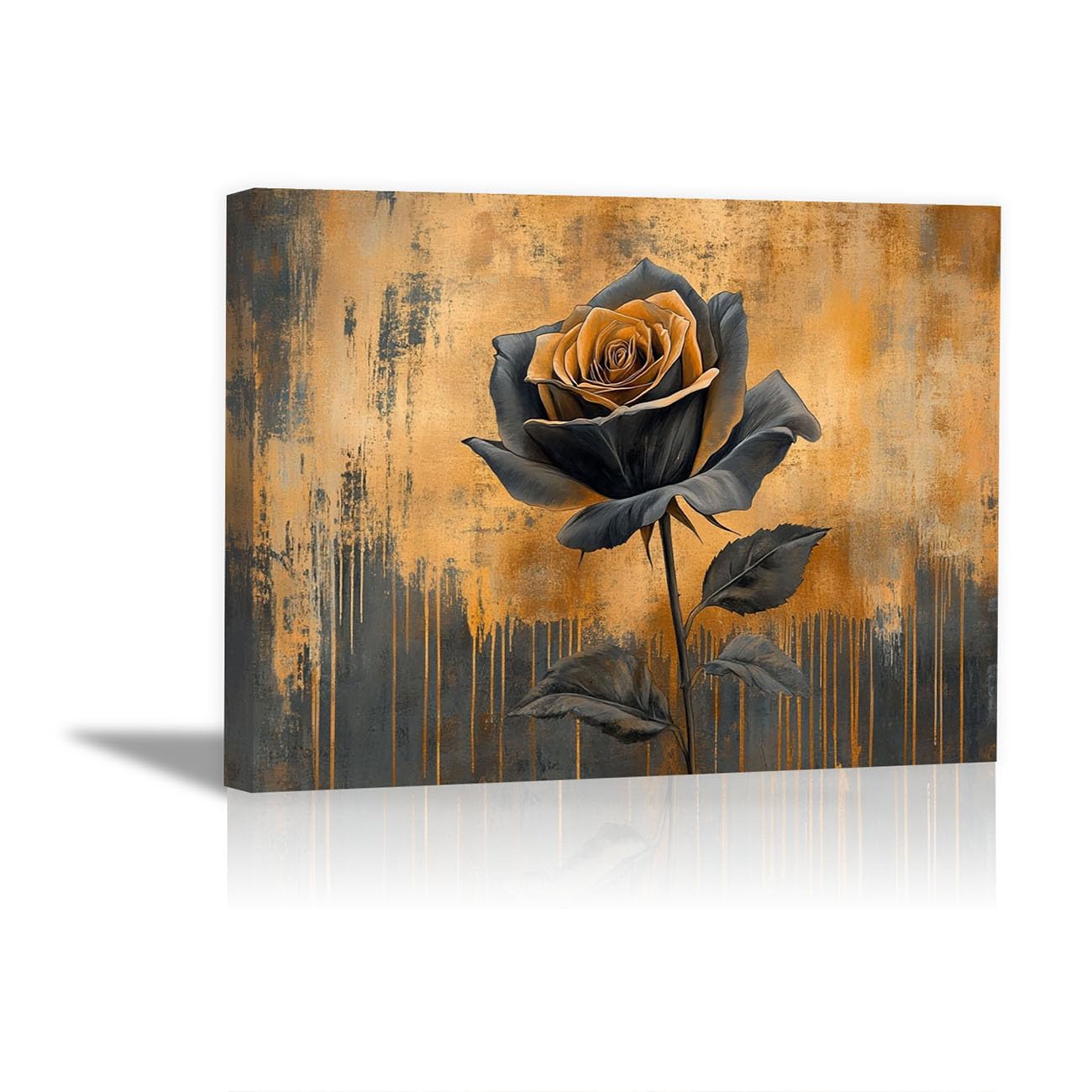 QUSAAOU Wall Art For Hallway And Stairs Monochrome Gray Gold Rose Dripping Morden Livingroom Wall Decor Nature Pictures For Bedroom Kitchen Corridor Office Decor(gold)-70x100cm Framed
