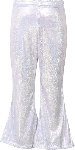 Agoky Pantalones de baile de lentejuelas brillantes para niñas y niñas, pantalones acampanados de pierna ancha, pantalones acampanados para hip hop,