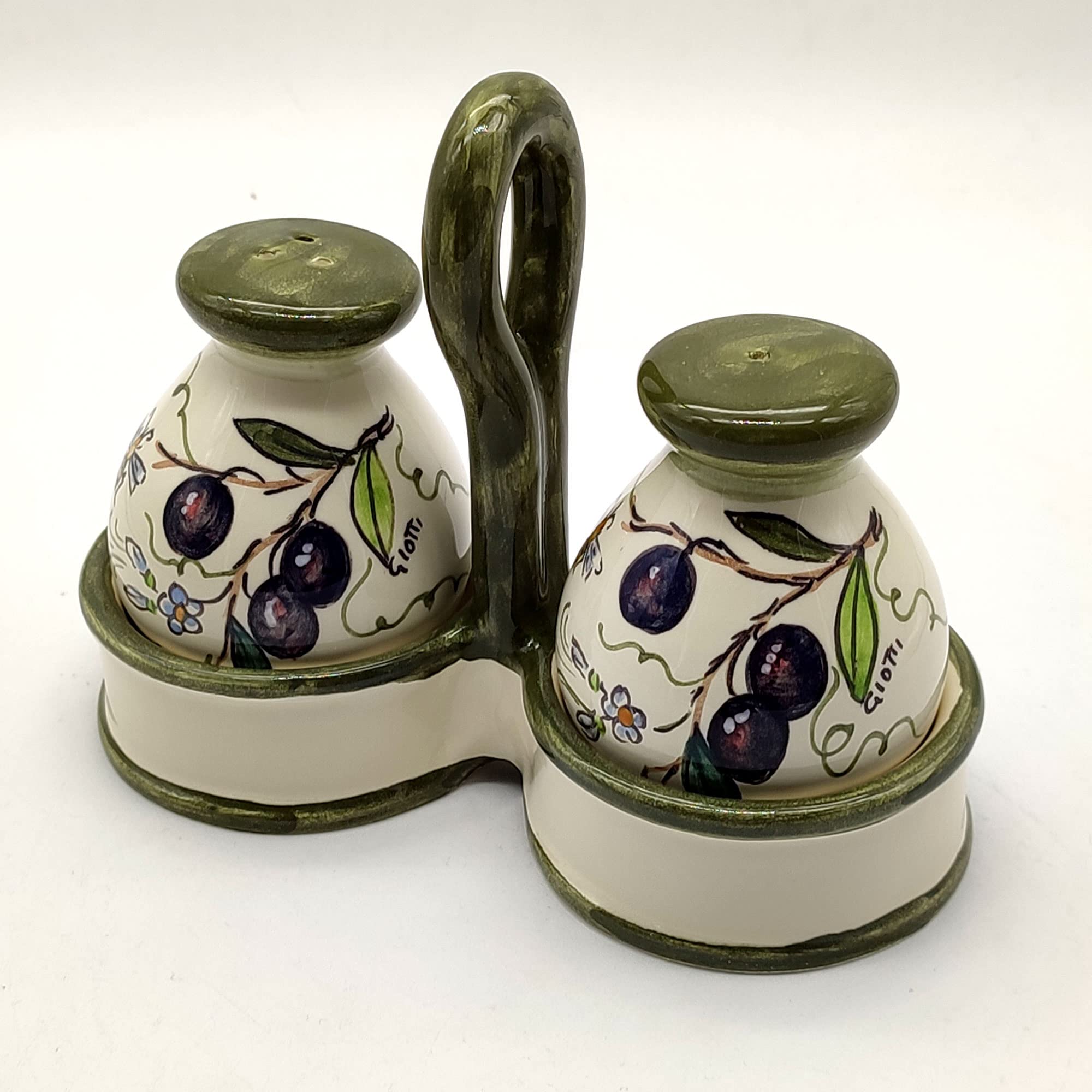 Italian Ceramic Salt and Pepper shakers Olive Design - Hand Painted Made in ITALY Tuscany - Italian Pottery salt and peppers holder - Home Decor Ceramics white seasons