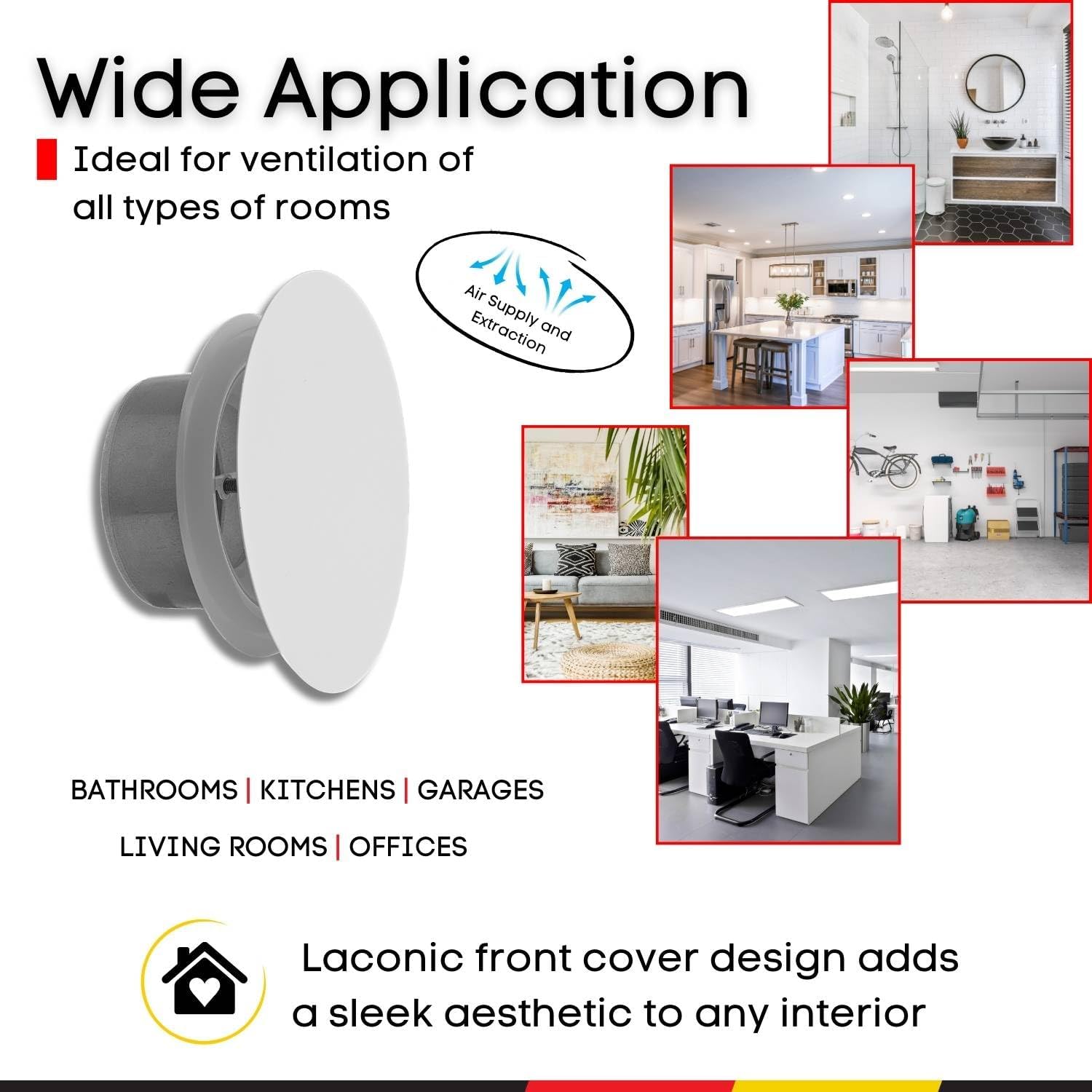 Steinberg14 White Air Vent Diffuser - 4 inch Vent Cover - Metal Adjustable Air Vent Covers - Supply Exhaust Wall Air Valve - Round Ceiling Diffuser - Extractor Fan Vent Cover - Round Soffit Vent