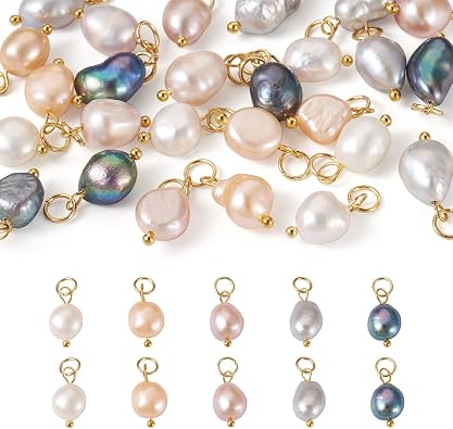FASHEWELRY Round Shell Pearl Charms Pearl Pendants Pearls for Crafts Summer Beach Dangle Charms for Earring Bracelet Necklace DIY Jewelry Making Supplies