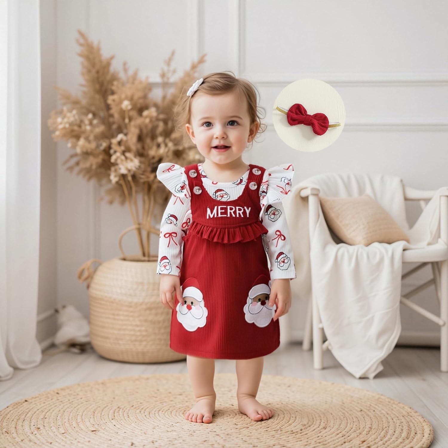 My First Valentines Day Baby Girl Outfit Long Sleeve Heart Onesie Overall Dress and Hearband Spring Clothes - Image 5