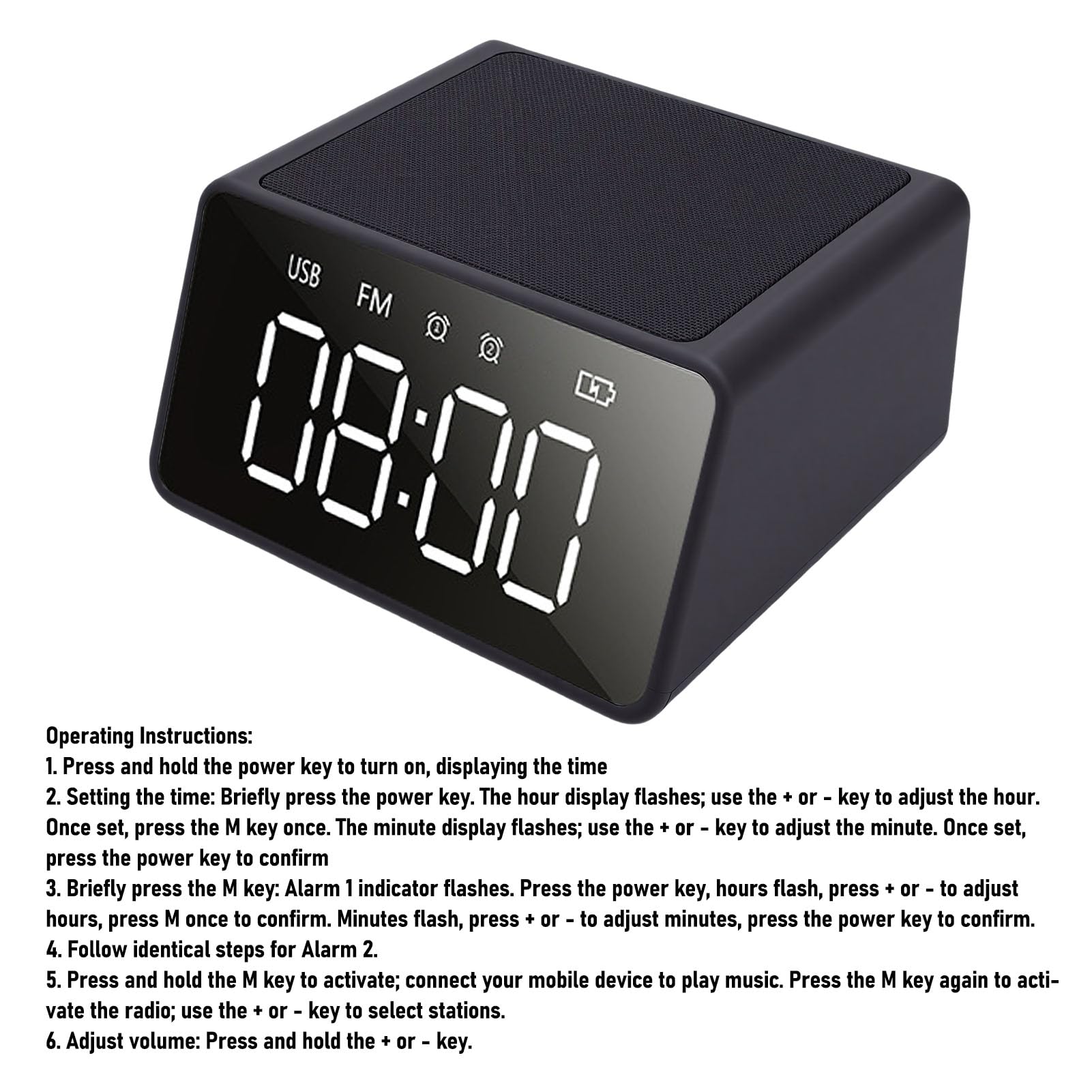 Jectse Sveglia Digitale Altoparlante, Caricabatterie Wireless da 10 W con Display LED da 5 Pollici Radio FM Microfono Integrato, per Comodino