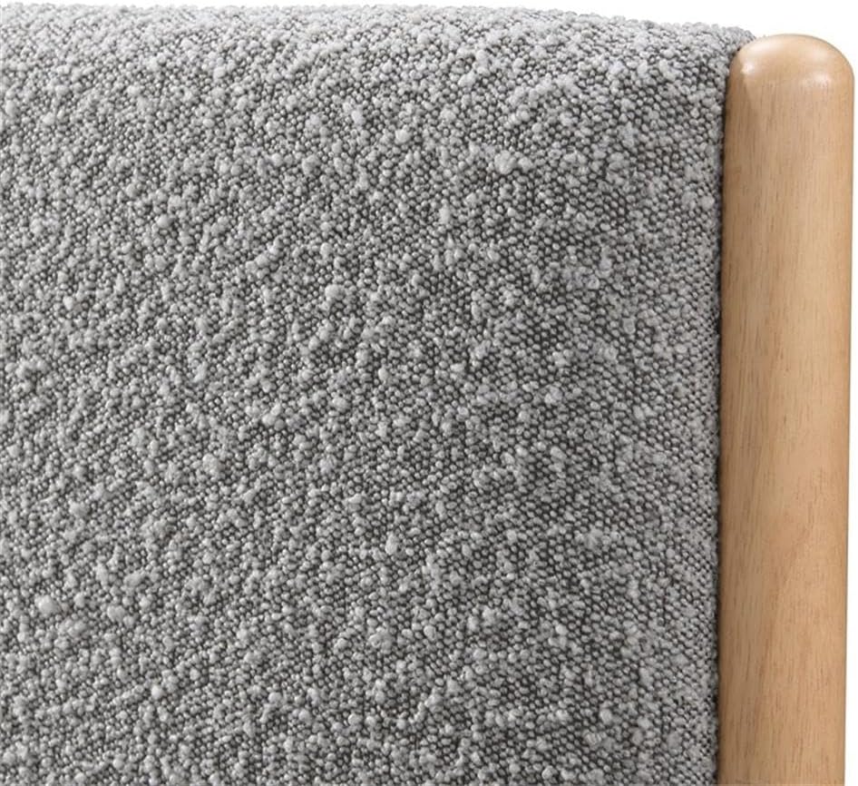 Liana Modern Style Upholstered Platform Bed with Soft Boucle Fabric and Solid Wood Legs - Box Spring Not Required - Gray Boucle, Queen Size