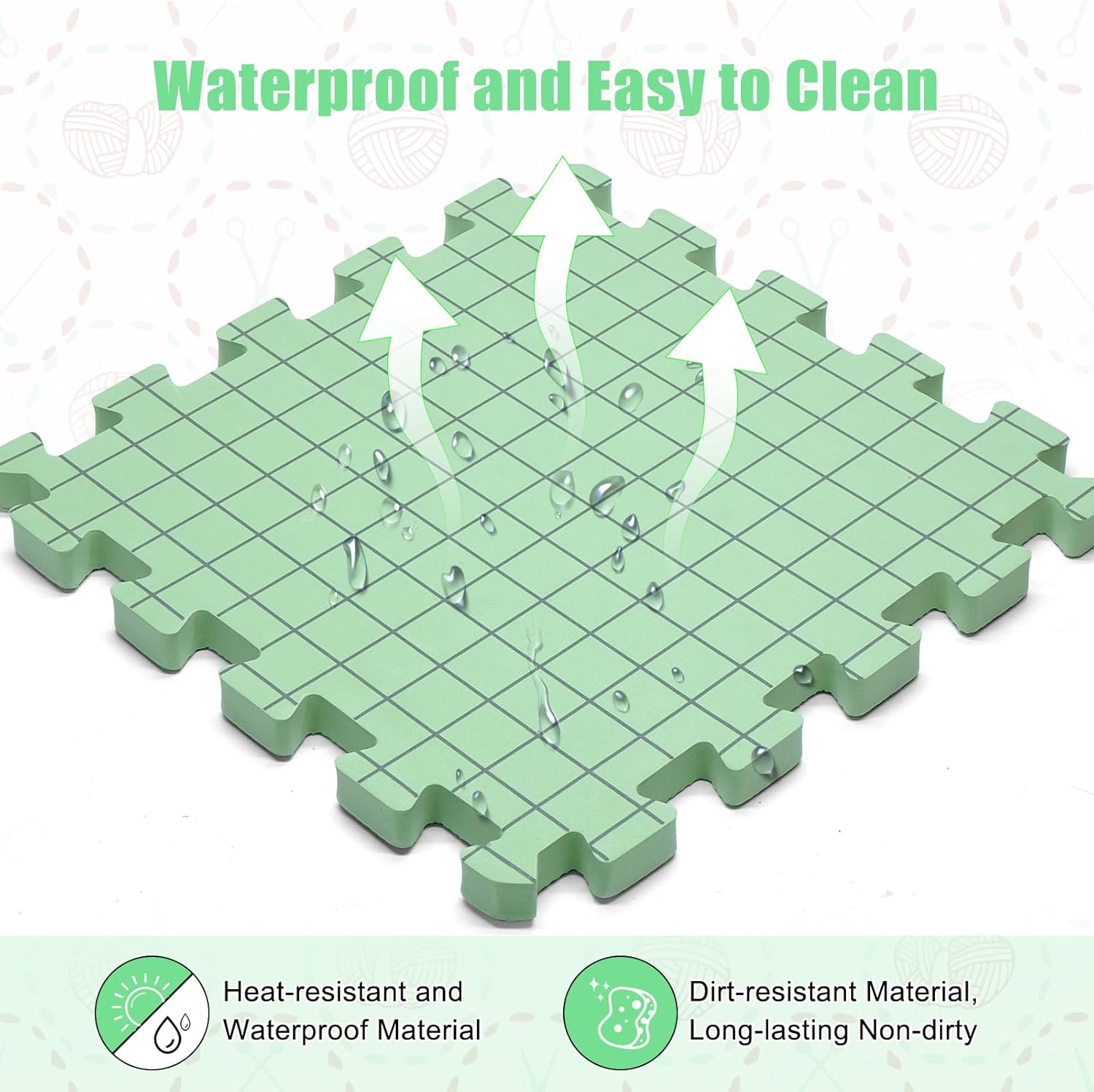 CraftyManor 9 PCS Thick Blocking Mats for Knitting & Crochet Projects, with 50 T-Pins, Green