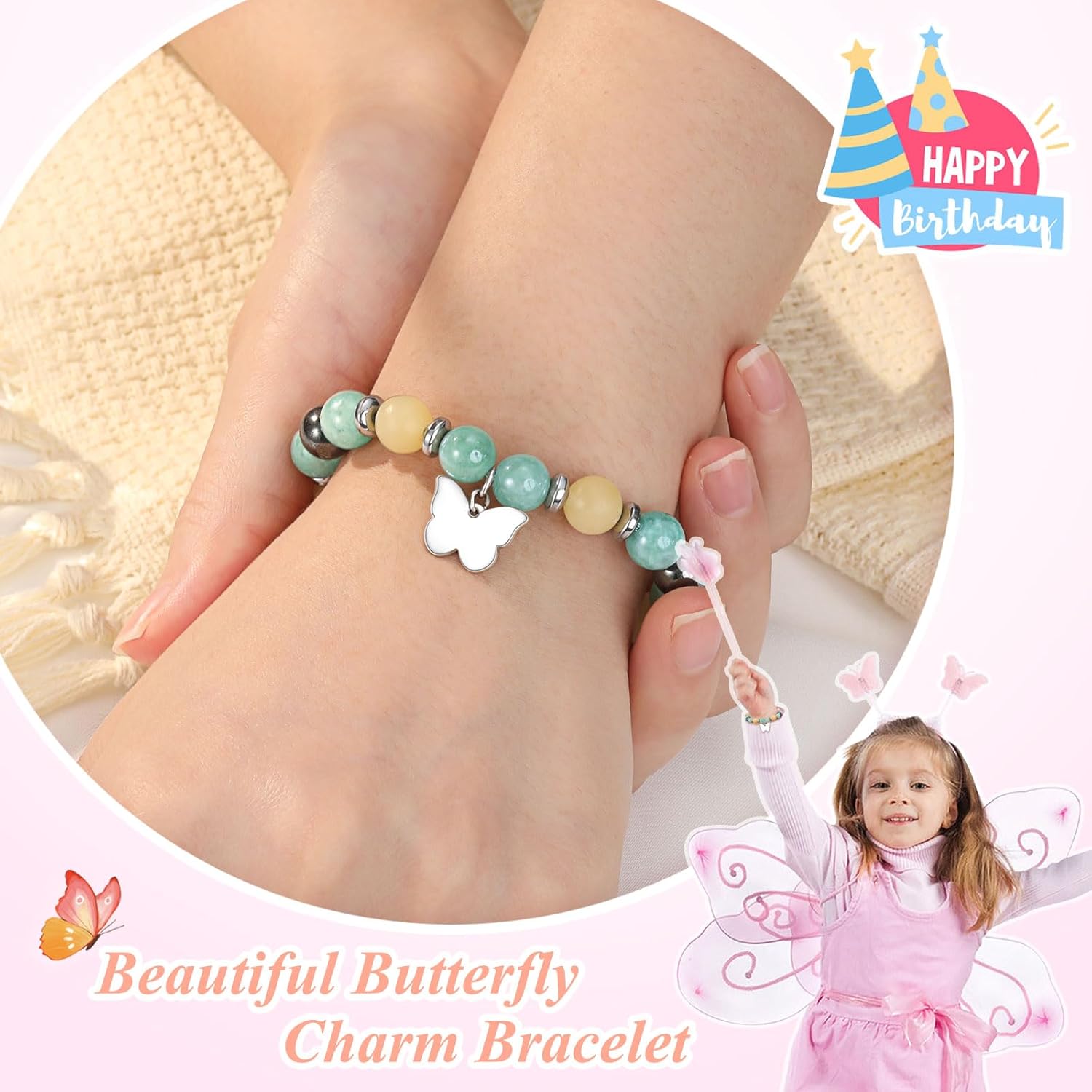 UNGENT THEM 4-16 Year Old Girls Birthday Gifts, Natural Stone Butterfly Bracelet for Daughter Granddaughter Niece - Image 2