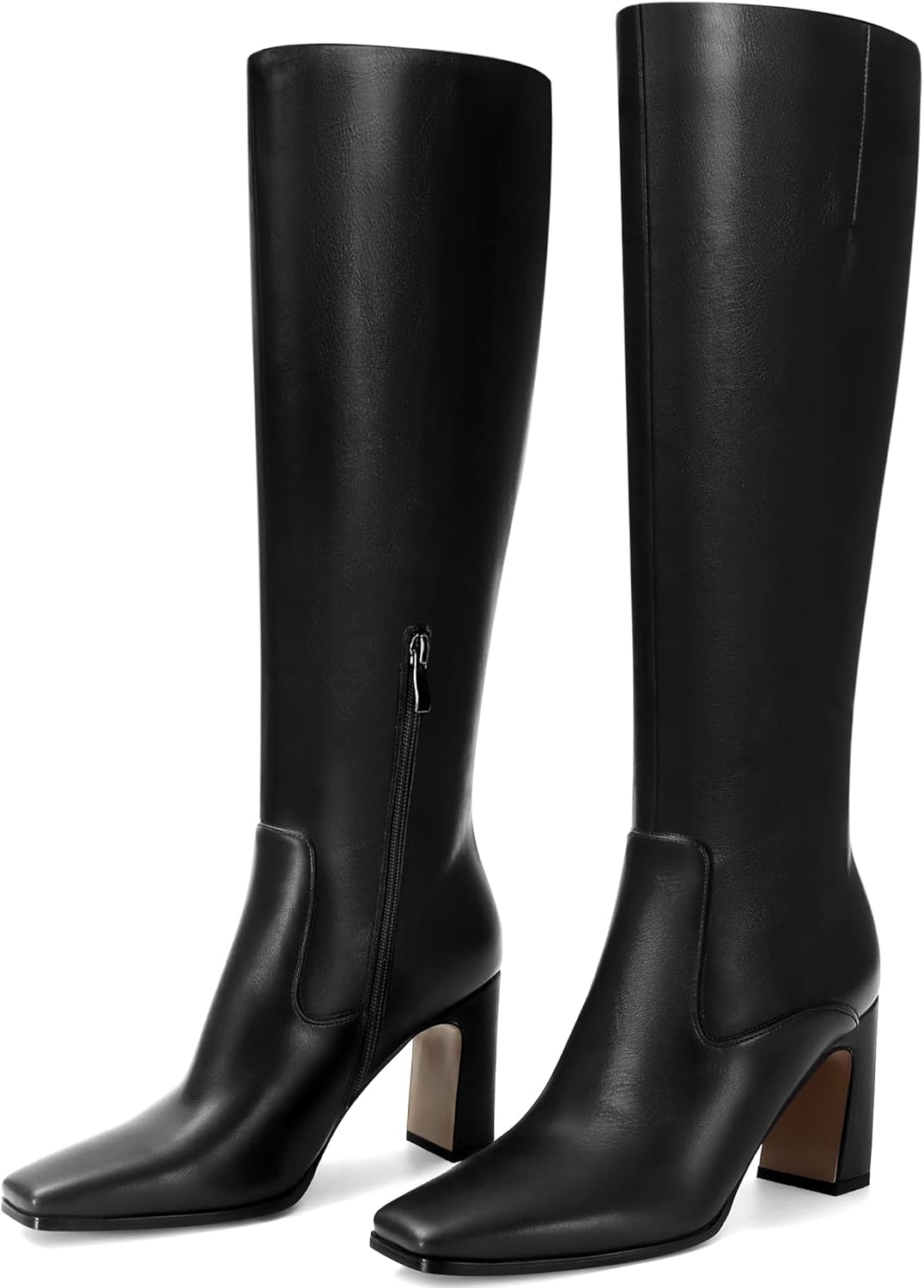MAIJED Knee High Boots for Women Square Toe Chunky High Heeled Tall Boots Fashion Side Zipper Long Boots Black Size US10.5 - Image 4