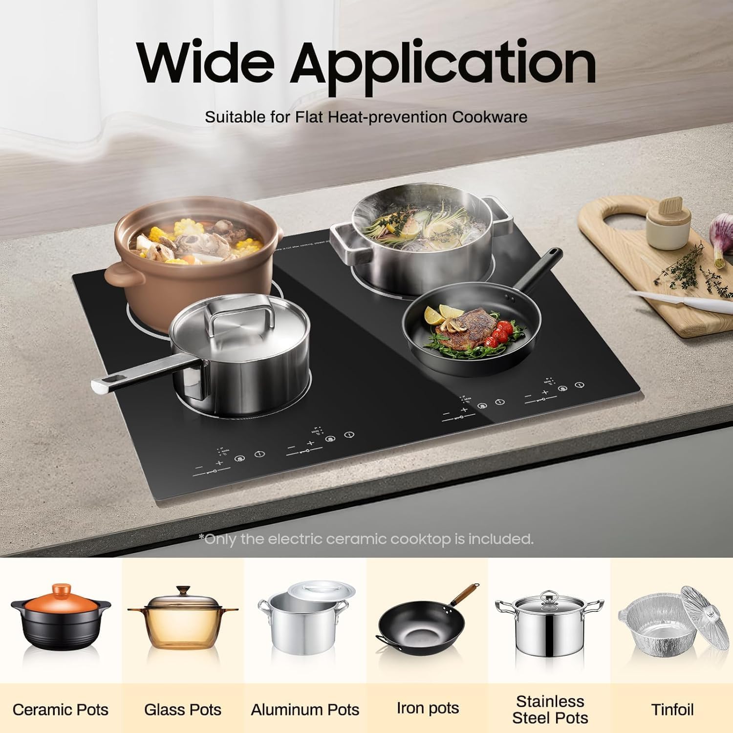3000W 110V Cooktop Portable 4 Burners Electric Built-in Cooktop Sensor Touch Control Countertop Electric Hot Plate,Safety Lock and 2H Timer, 9 Heating Level, no plug (4-burner)