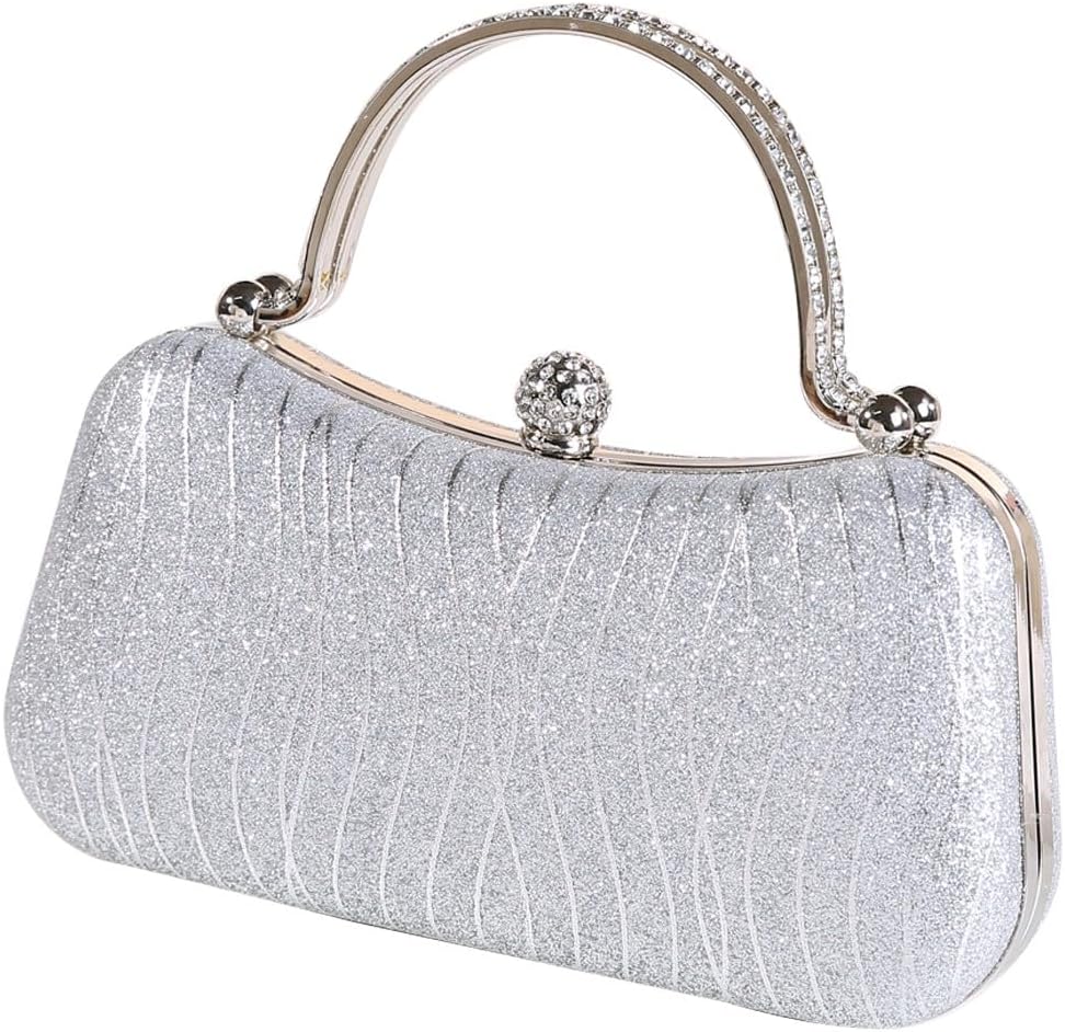 Covelin Evening Bag Sparkling Frosted Purses for Women Lady Shiny Party Elegant Handbag Wedding Bag with Chain