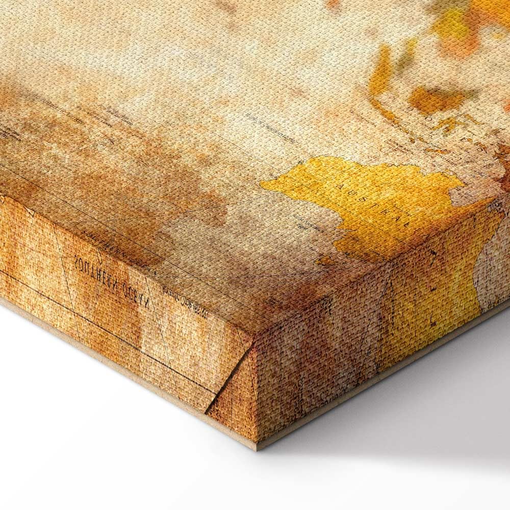 B&D XL - Quadro Acustico Mappamondo 135x90 cm 3 Pezzi schiuma acustica Quadri Moderni - Stampa su Tela - Protezione dai Rumori Fonoassorbente Mappa del Mondo Marrone Vintage Beige 020213-2