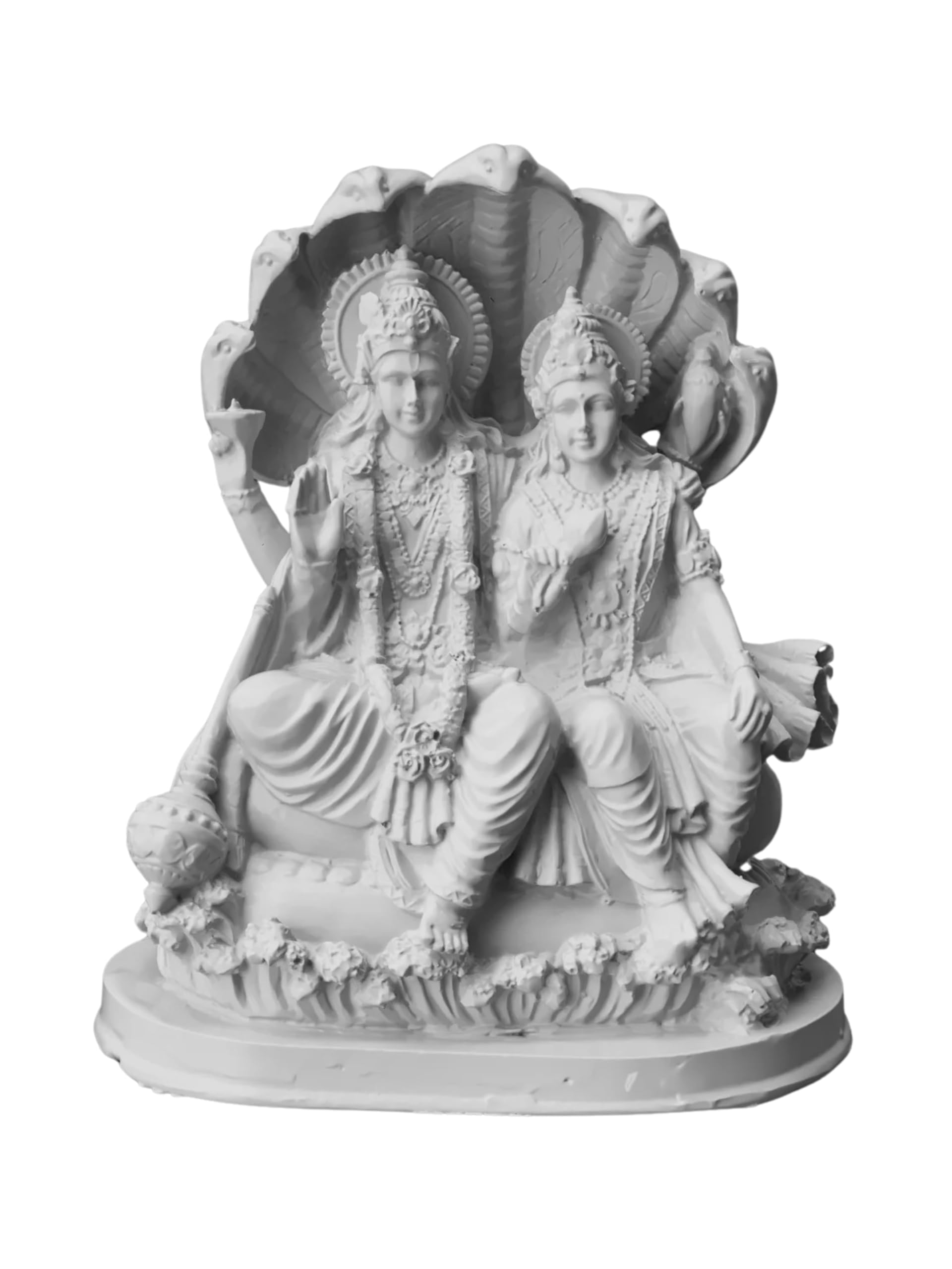 Statue Lakshmi et Vishnu assise de 25,4 cm en résine blanche
