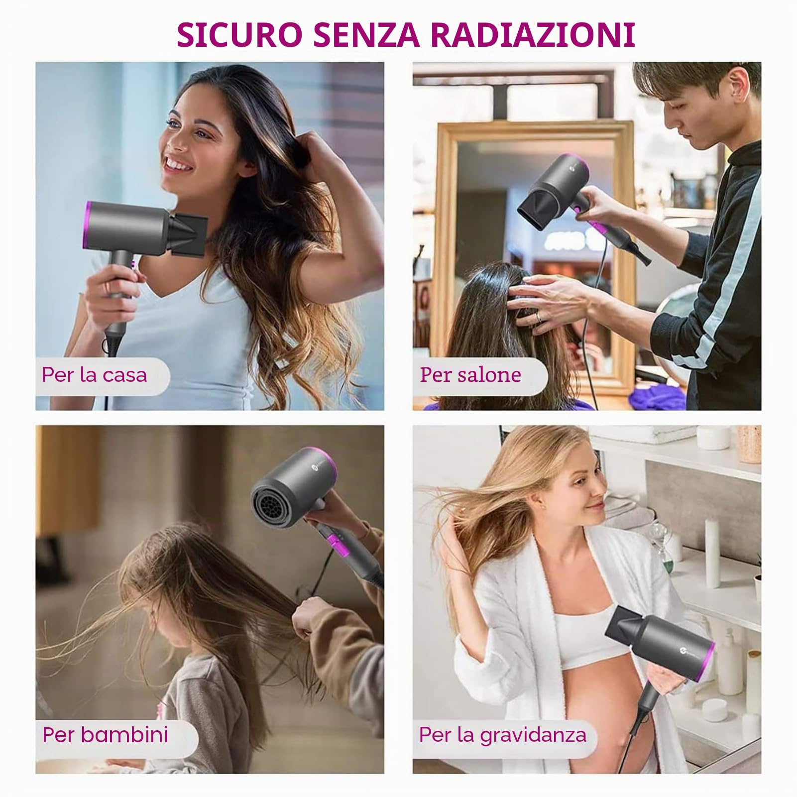 Asciugacapelli con motore AC da 1800 W, Slopehill, asciugatura rapida, asciugacapelli da salone con tasto caldo/freddo, 3 impostazioni di temperatura, 2 marce (grigio)