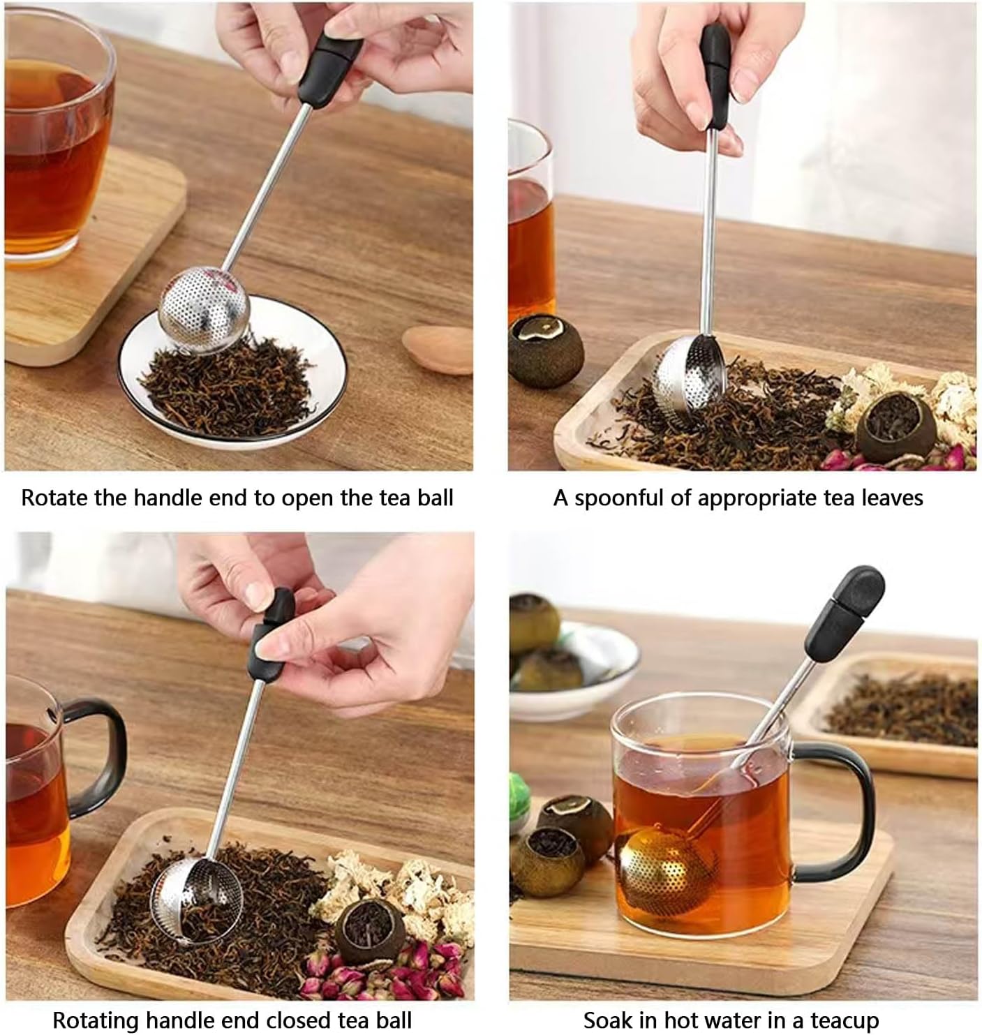 Stainless Steel Tea Ball Infuser with Rotating Handle, Fine Mesh Tea Strainer for Loose Leaf Tea, Premium Sphere Metal Filter Fits Most Cups & Teapots, Easy to Clean (Silver)