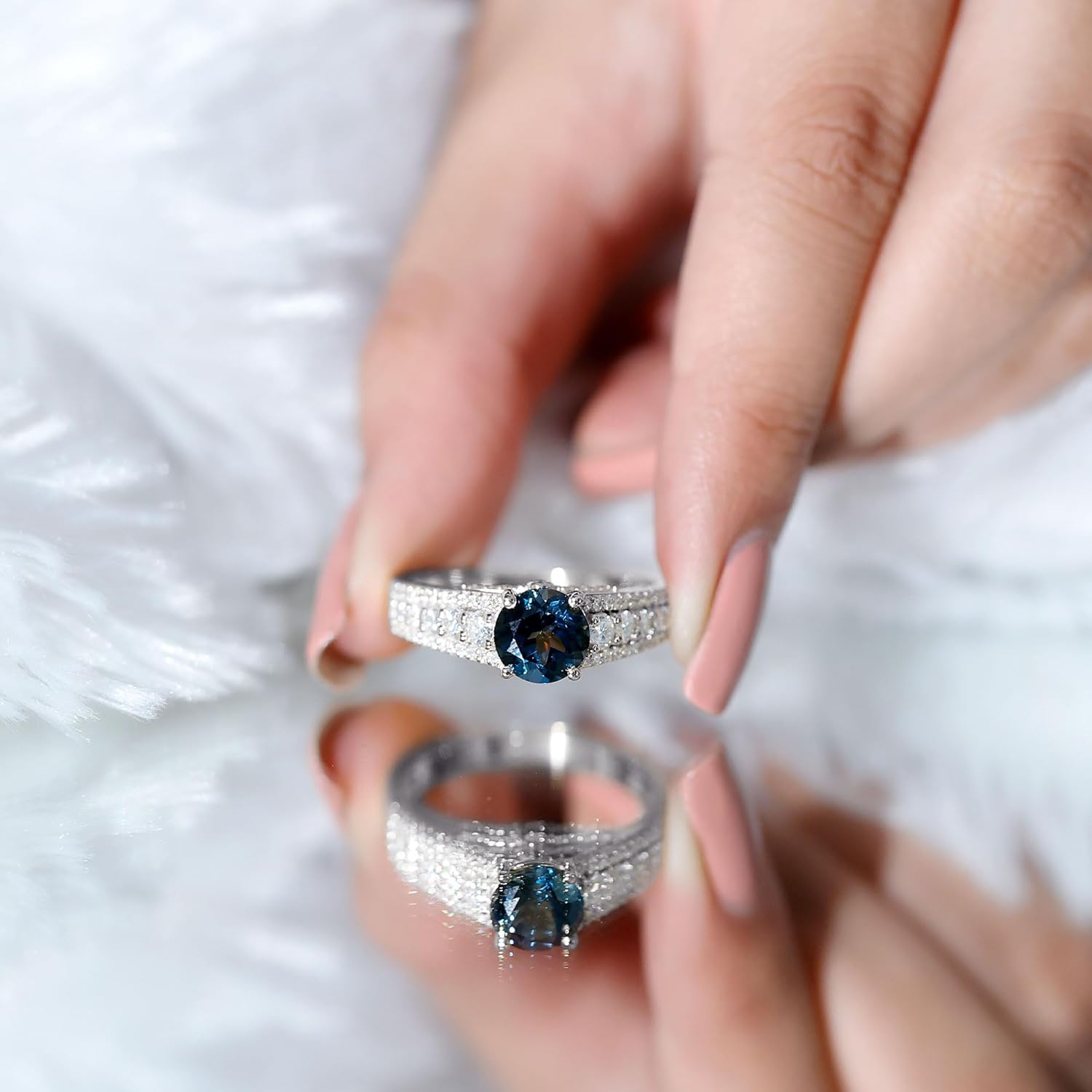 Natural 2 Carat London Blue Topaz Engagement Ring, AAA Quality, Blue Topaz Statement Ring - Mothers Day Gift
