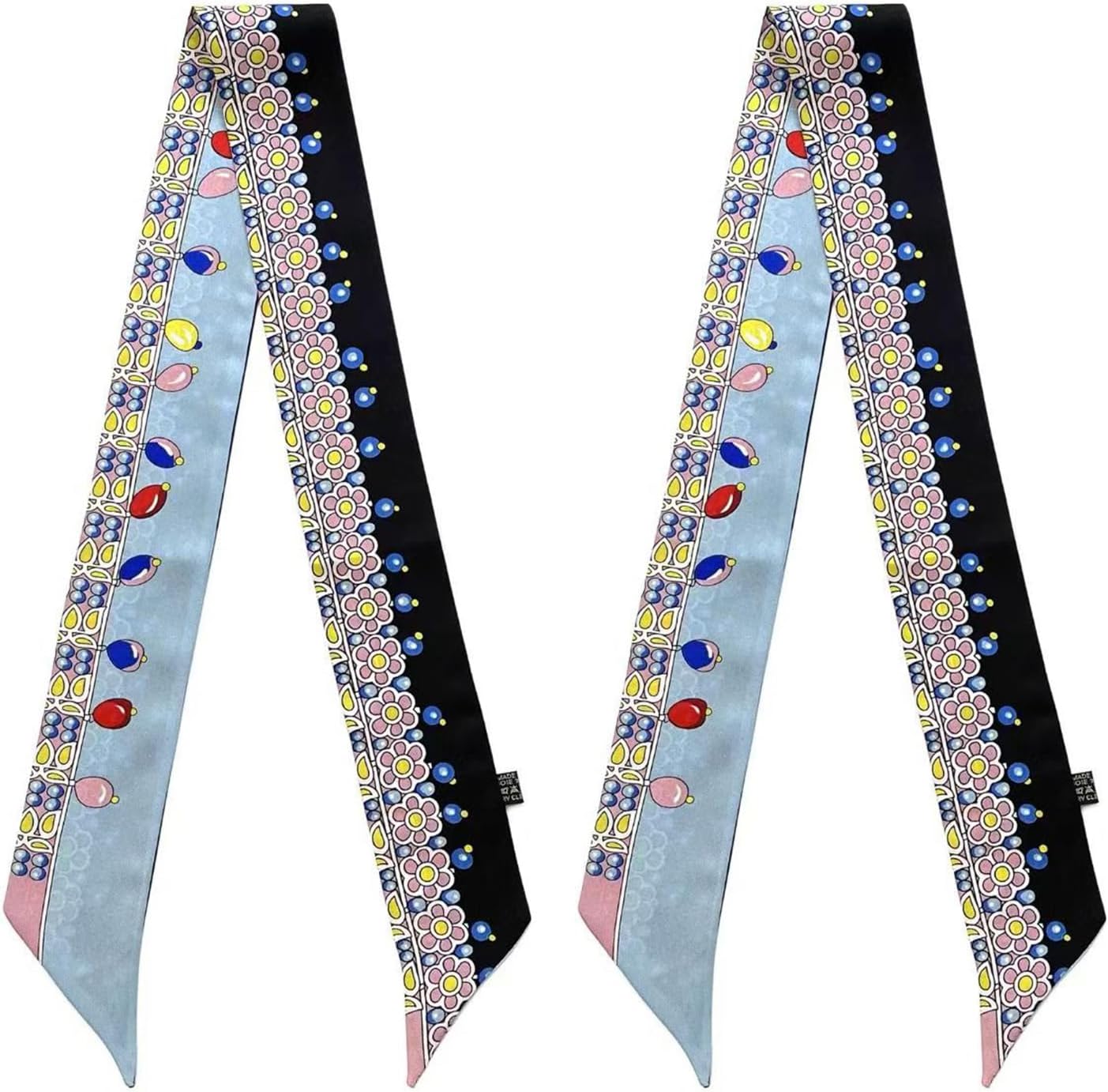 2Pcs 100% Mulberry Silk Scarf, 2''x35'' Skinny Ribbon for Hair, Bags & Wrist