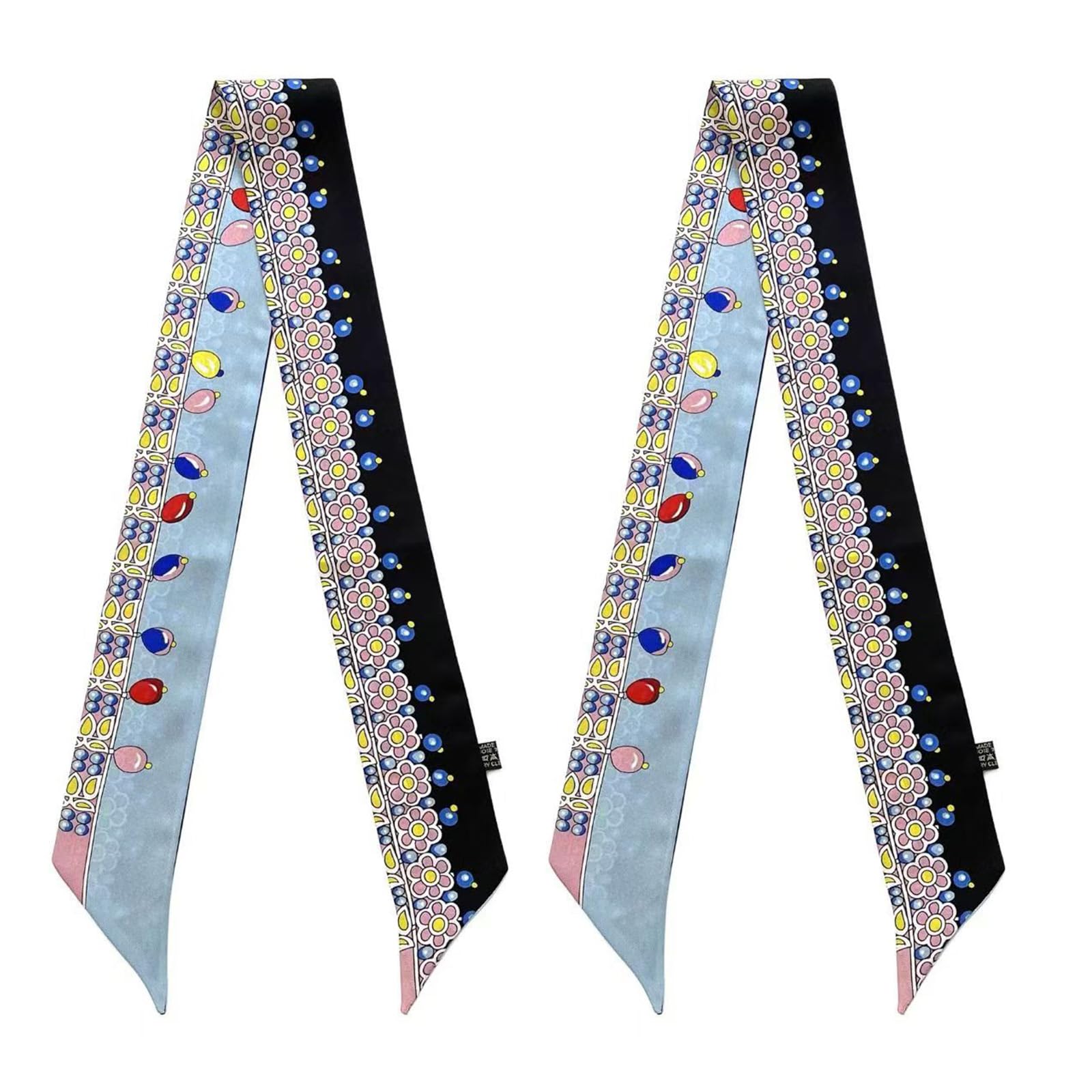 Mulberry Silk Scarf for Handbags,Bags, and Purse,2 Pcs 2"x35" Hair Ribbon Skinny Neck Fashion Scarves for Women