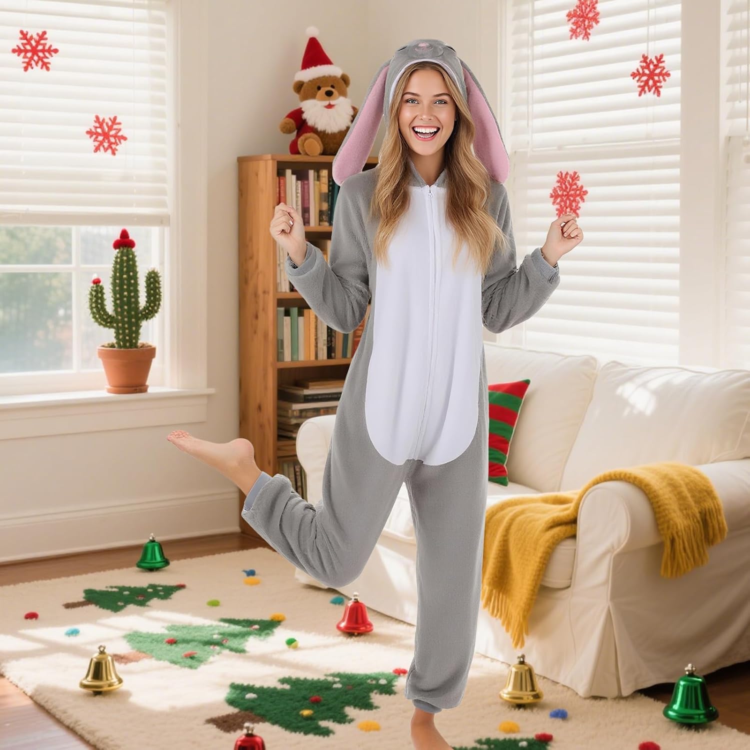 Animal Onesie Adult Funny Pajamas Flannel Hoodie One-Piece Costume Christmas Halloween Cosplay Sleepwear for Women Men